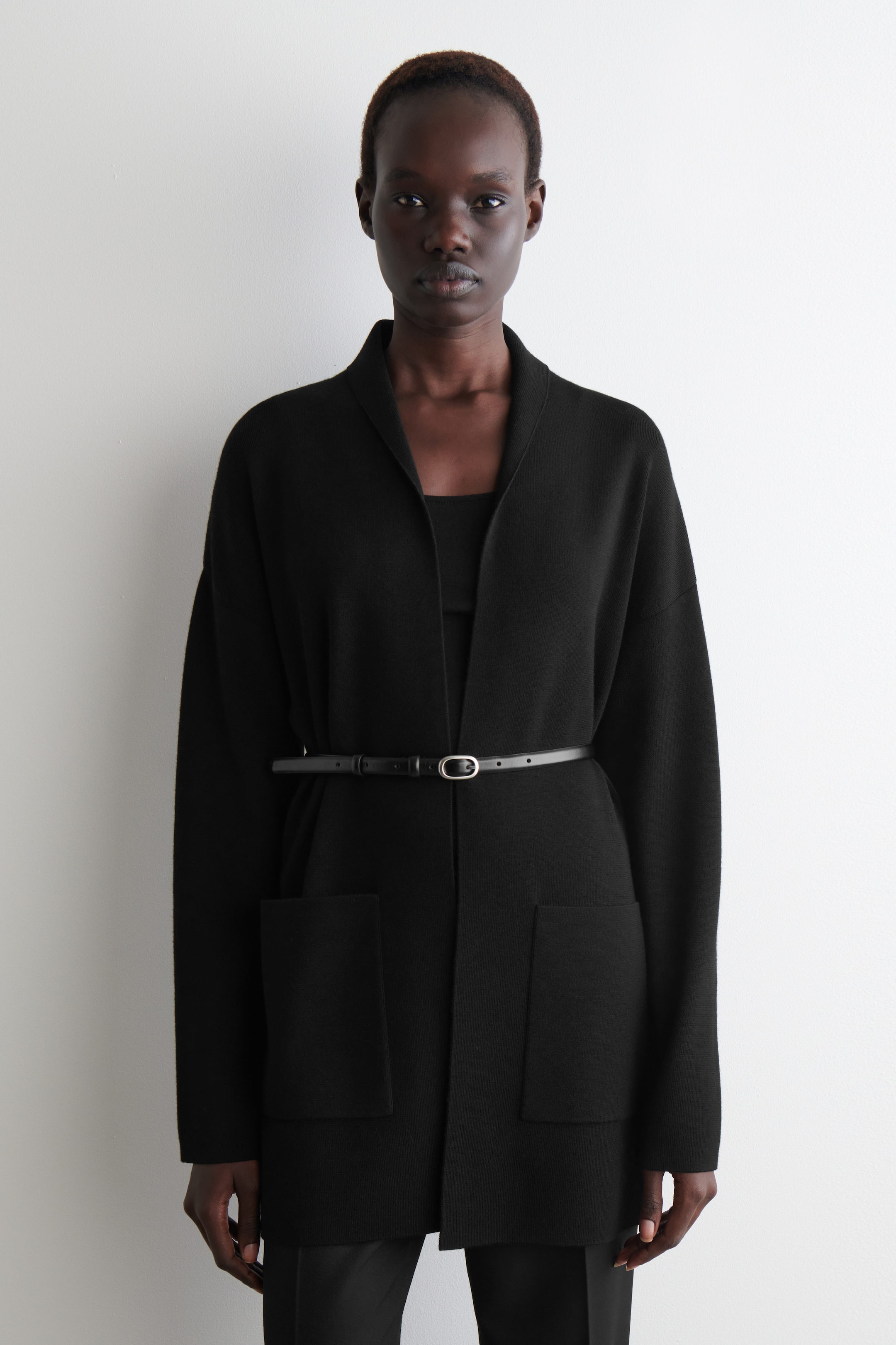 DRAPED-COLLAR MERINO WOOL CARDIGAN