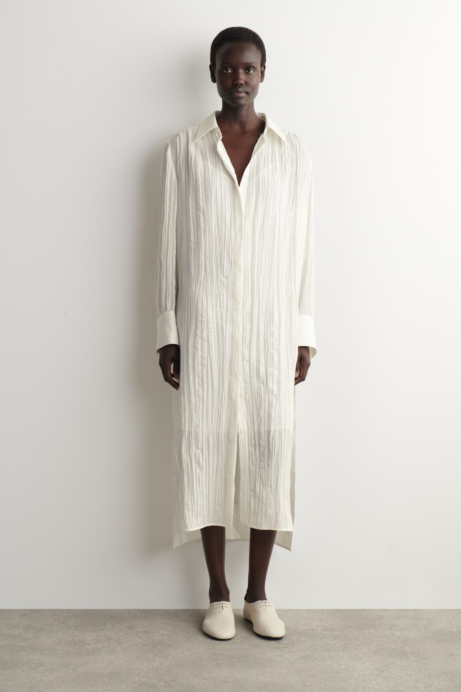 ROCHIE-CĂMAȘĂ MIDI DIN MĂTASE CREPONATĂ - ALB - 1
