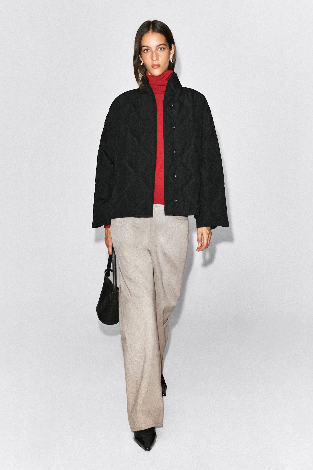 SHAWL-COLLAR QUILTED JACKET — BLACK