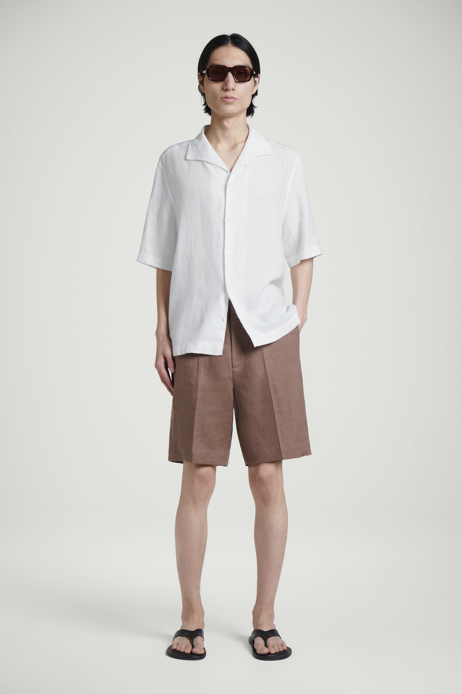 ELASTICATED LINEN SHORTS - BROWN/NAVY/BLUE/BLACK/WHITE