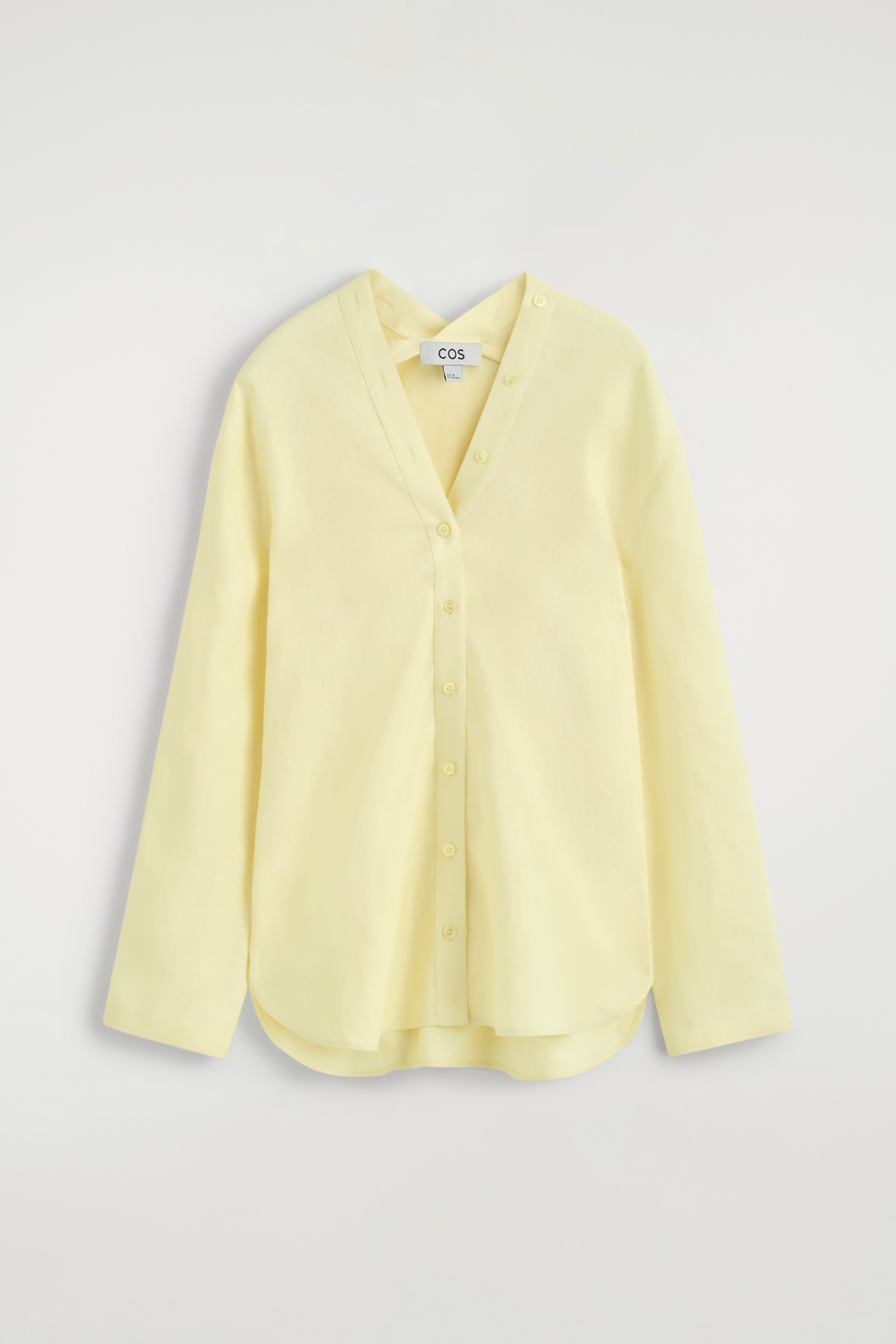 CAMISA DE LINO CON CUELLO DE PICO Y BOTONES - AMARILLO/BLANCO