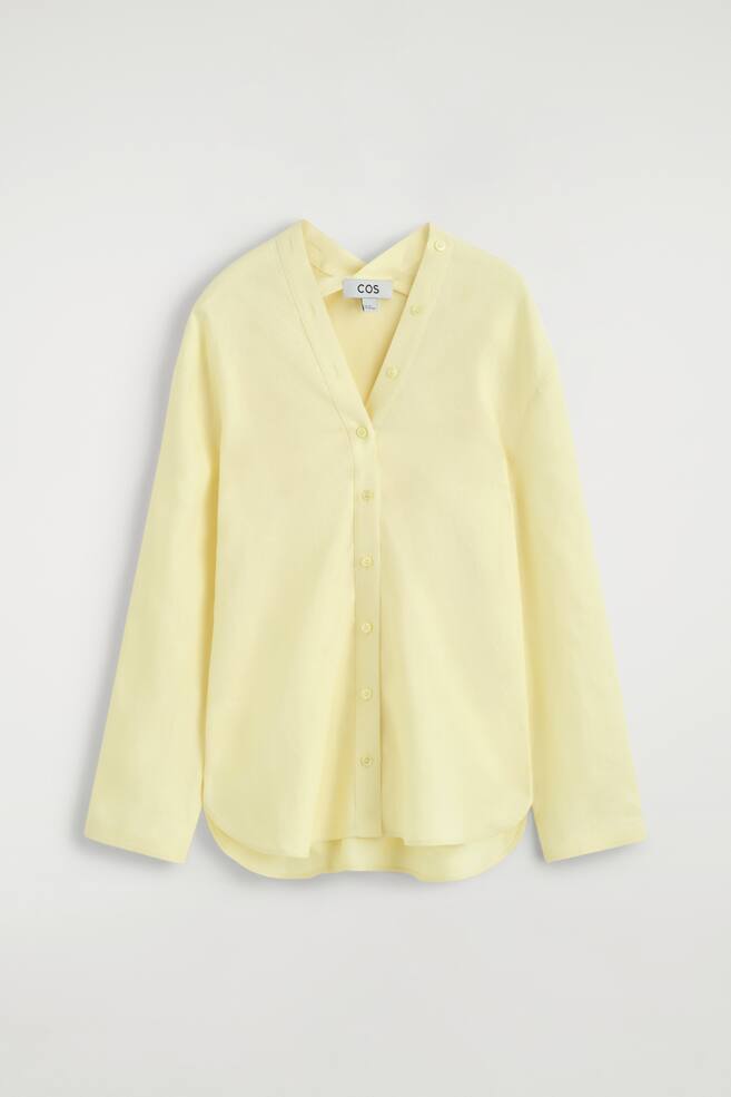 BUTTON-DETAIL LINEN V-NECK SHIRT - YELLOW/PEACH/WHITE - 1