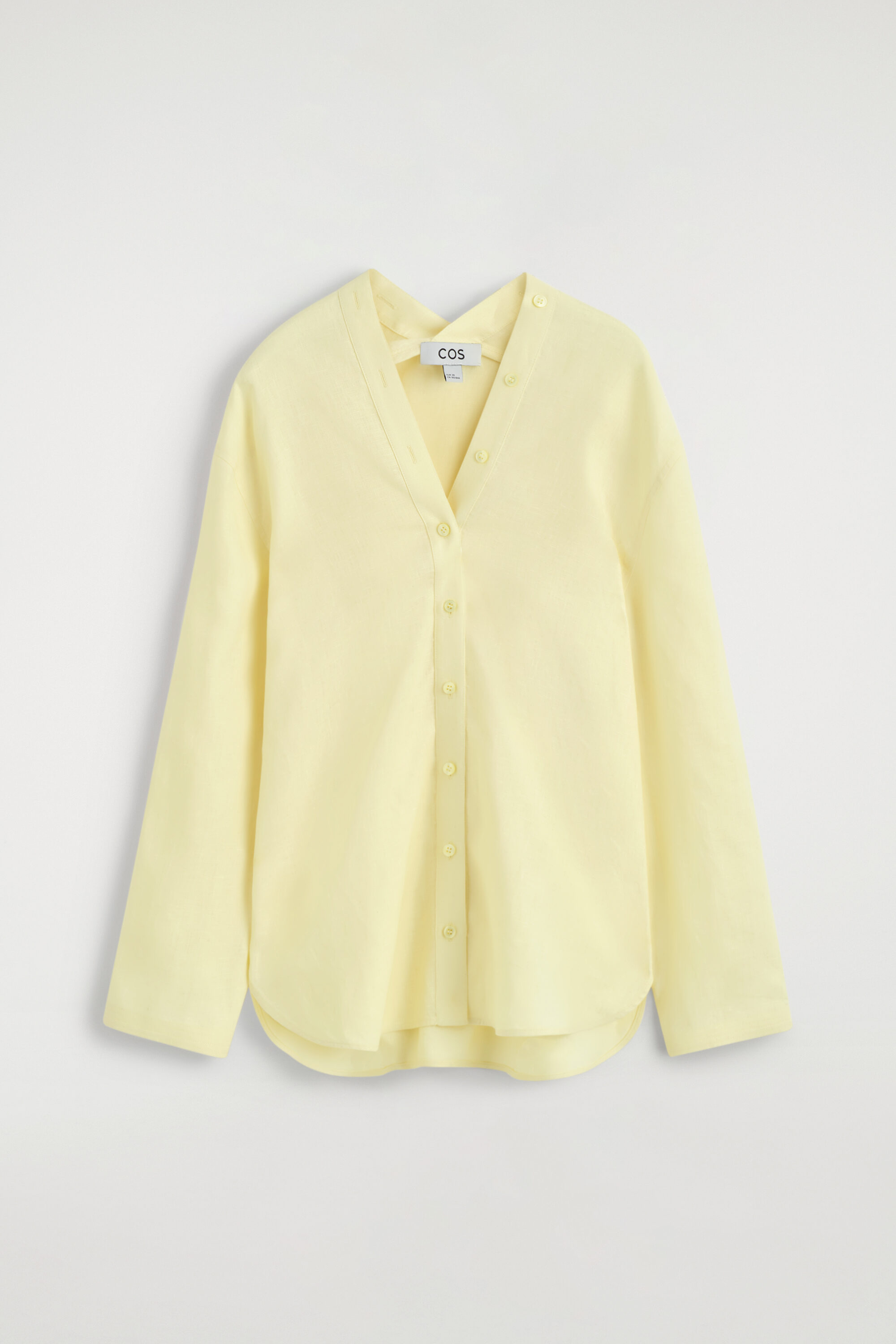 Button-detail Linen V-neck Shirt