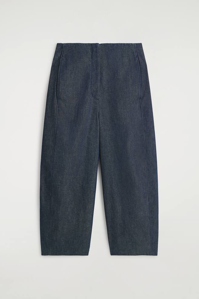 RAW DENIM CROPPED BARREL-LEG TROUSERS - INDIGO - 1