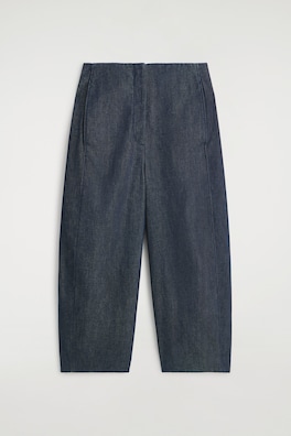 RAW DENIM CROPPED BARREL-LEG TROUSERS — INDIGO 6