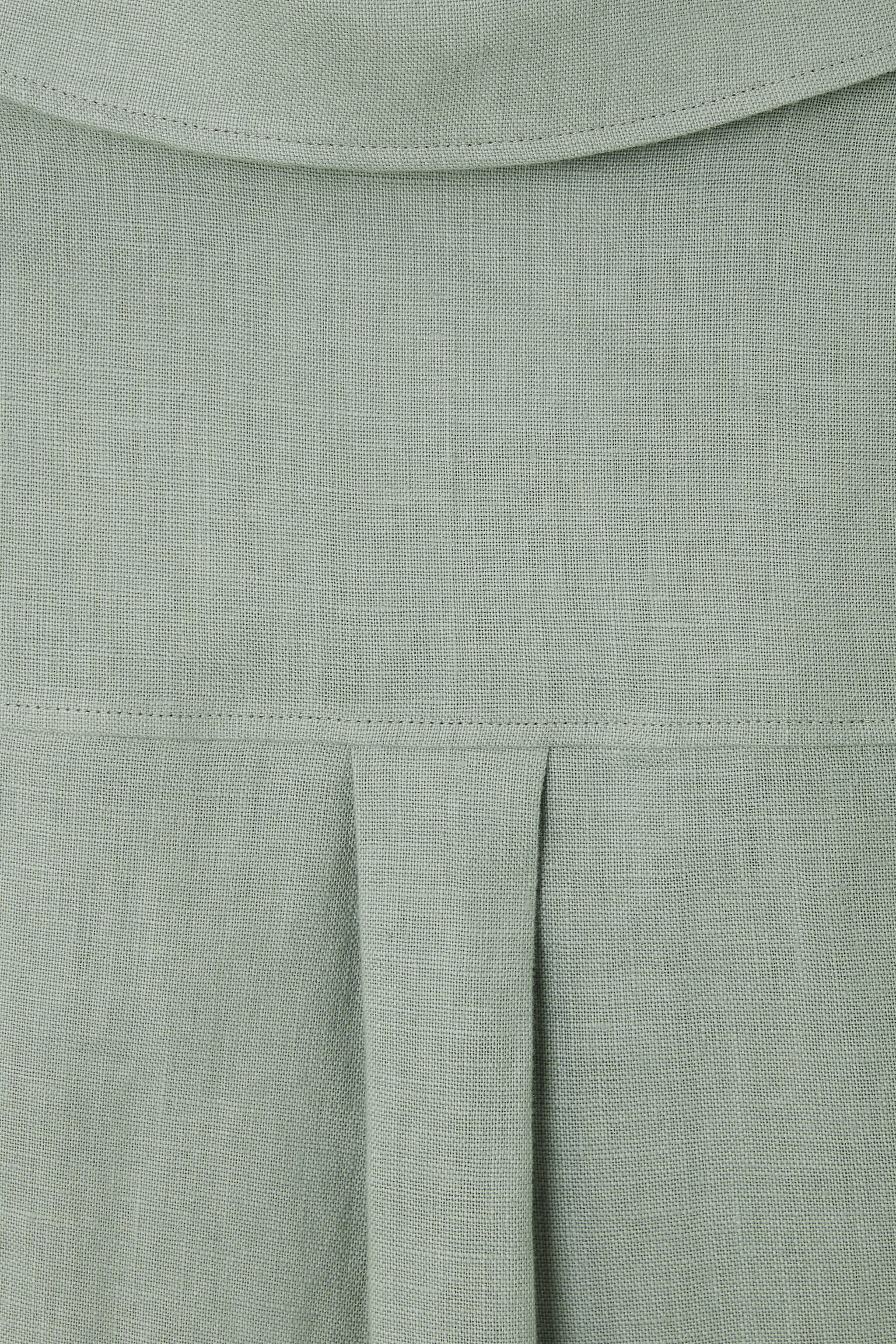 OPEN-COLLAR LINEN SHIRT DRESS - SAGE GREEN/BLACK - 3