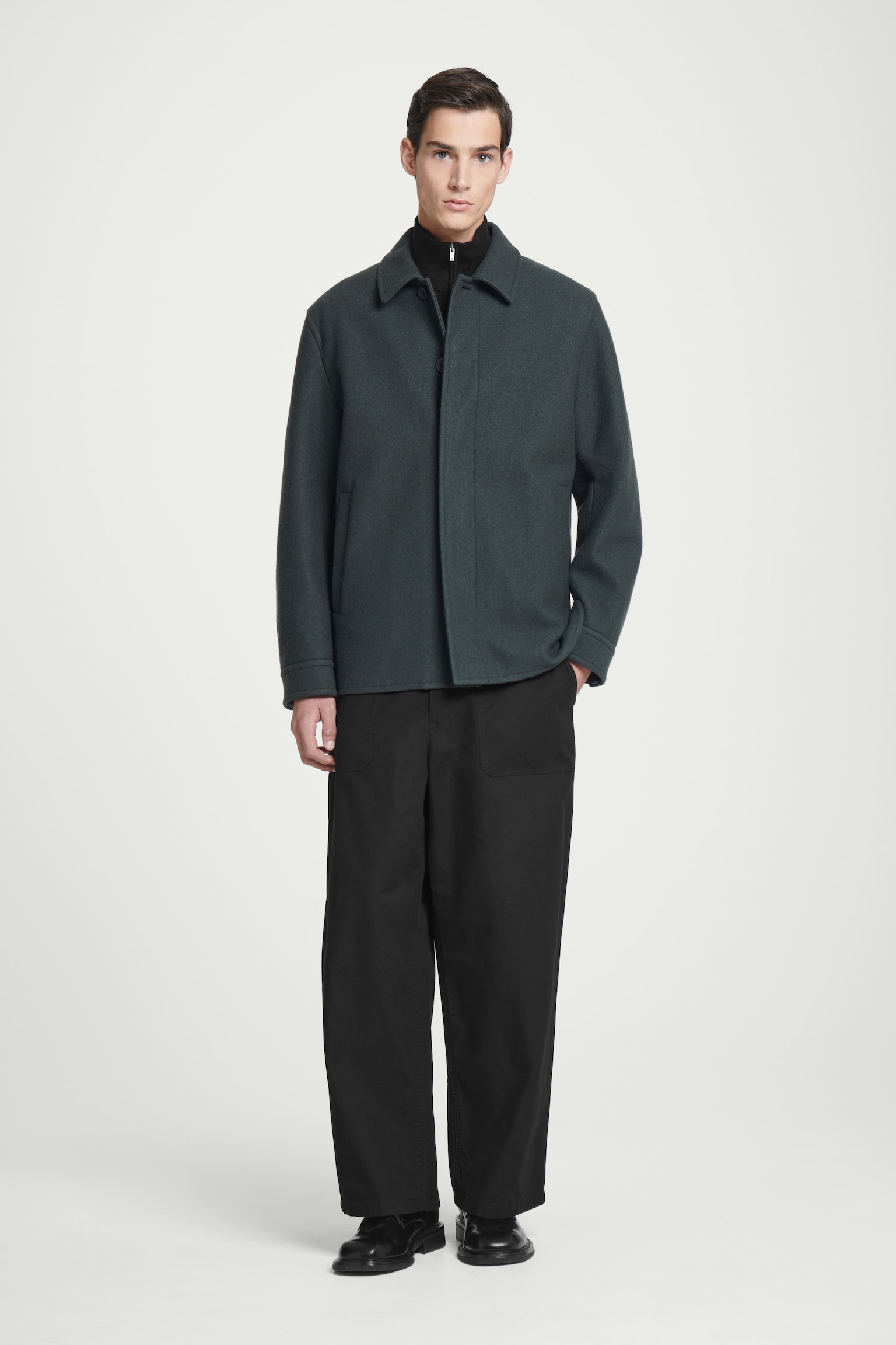 FELTED WOOL JACKET - DARK GREEN - 3