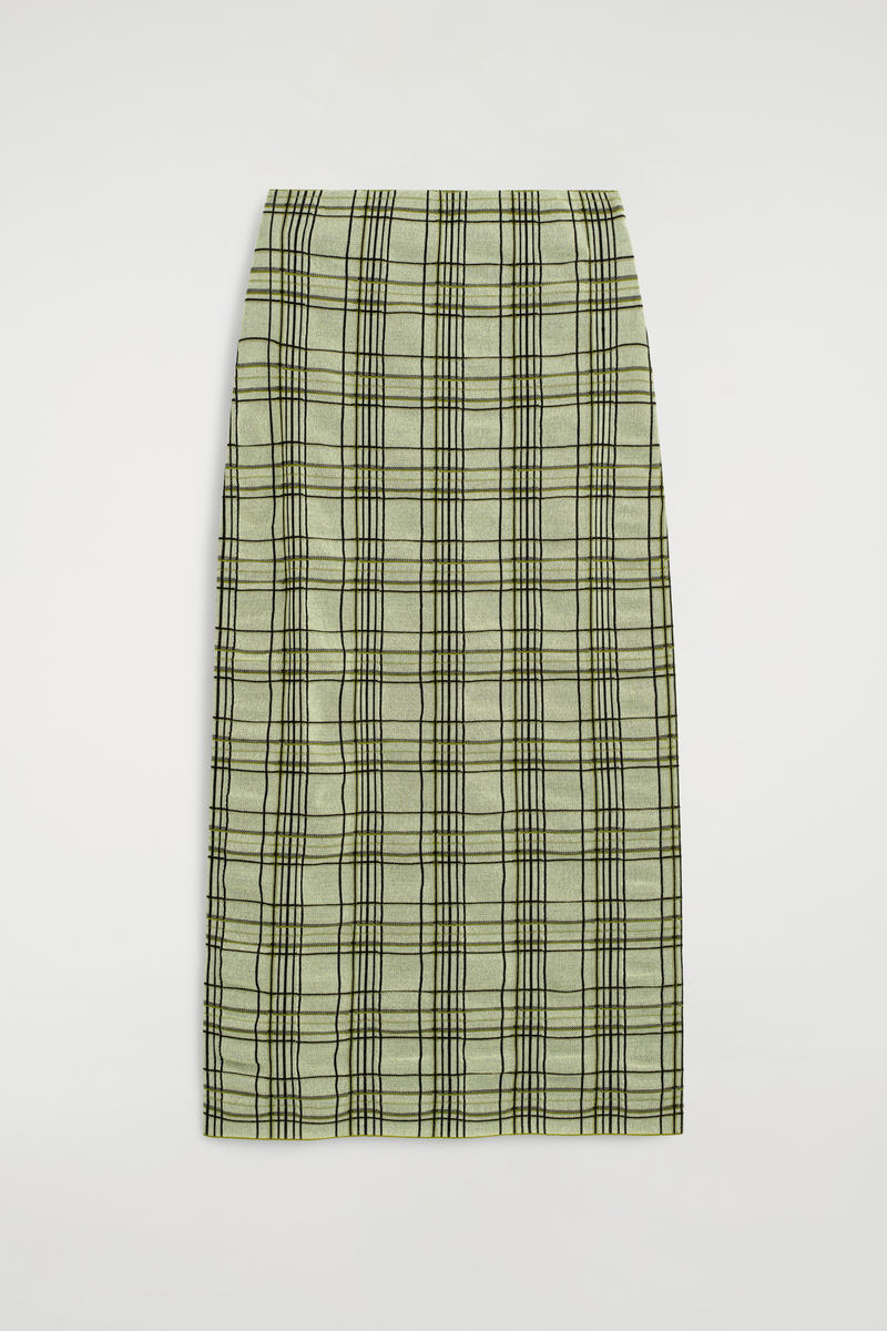 Cos Jupe Midi En Jacquard De Coton À Carreaux In Green