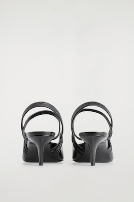 POINTED LEATHER SLINGBACK KITTEN HEELS — BLACK 1