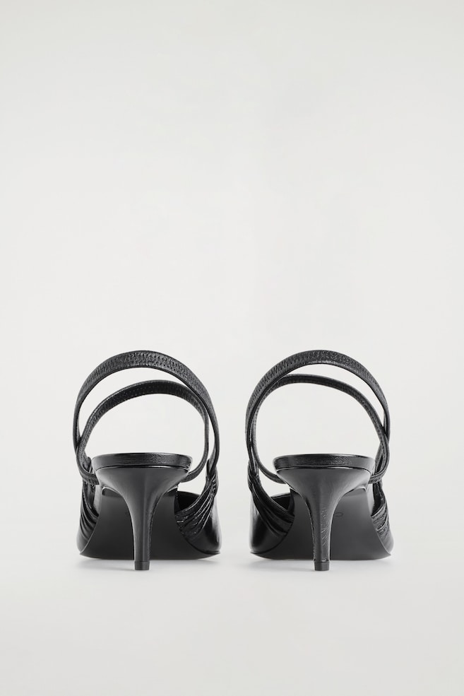 POINTED LEATHER SLINGBACK KITTEN HEELS — BLACK