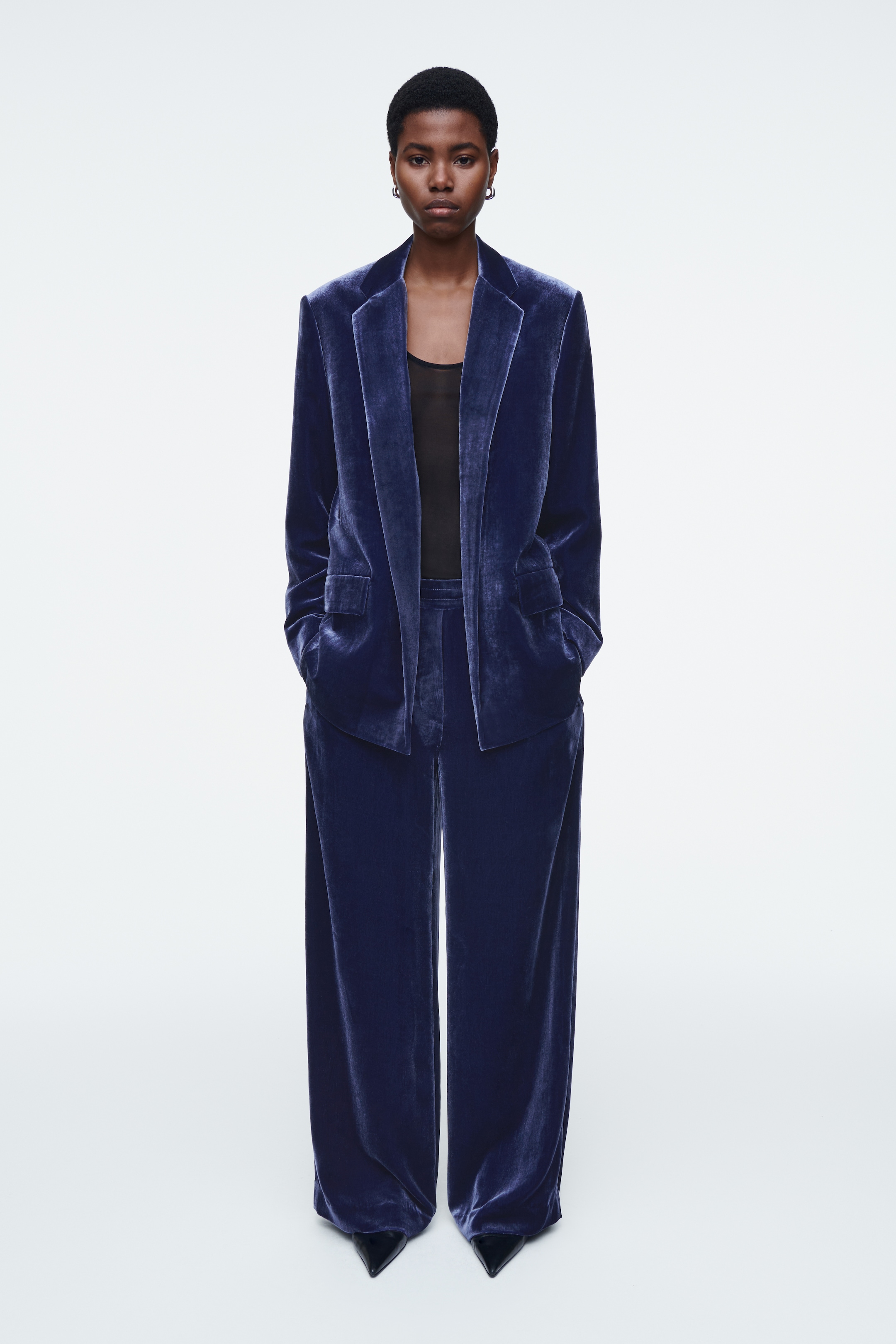 Agrandir l'image: BLAZER EN VELOURS DE SOIE MÉLANGÉE - BLEU - FEMME | H&M CH 4