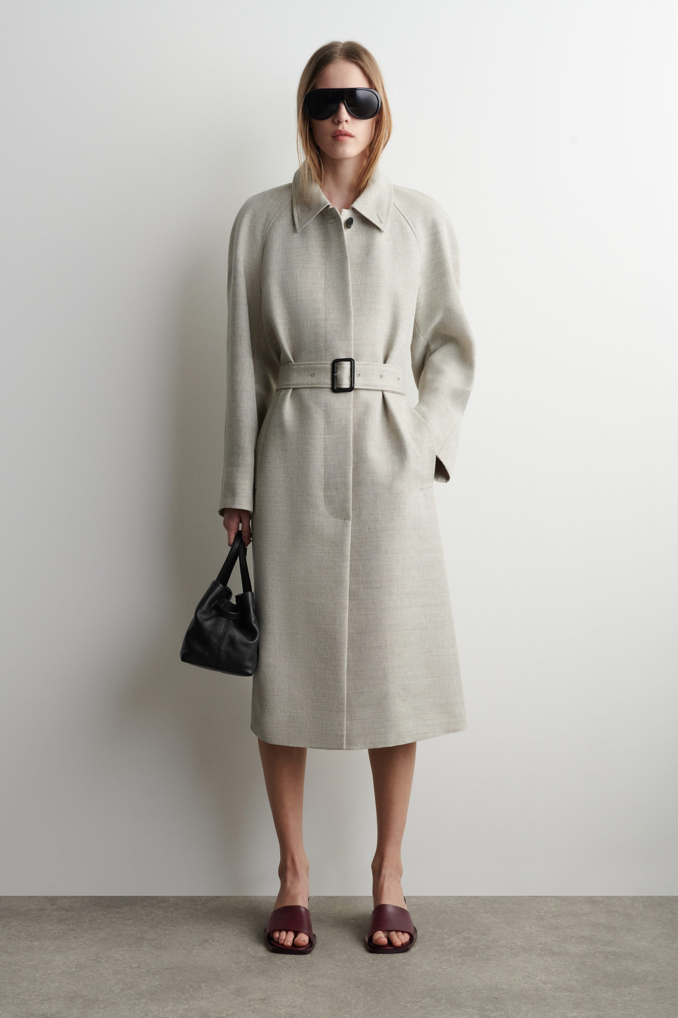 LINEN-WOOL LONG TRENCH COAT