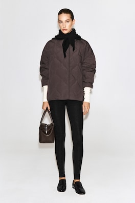 SHAWL-COLLAR QUILTED JACKET — BROWN 3