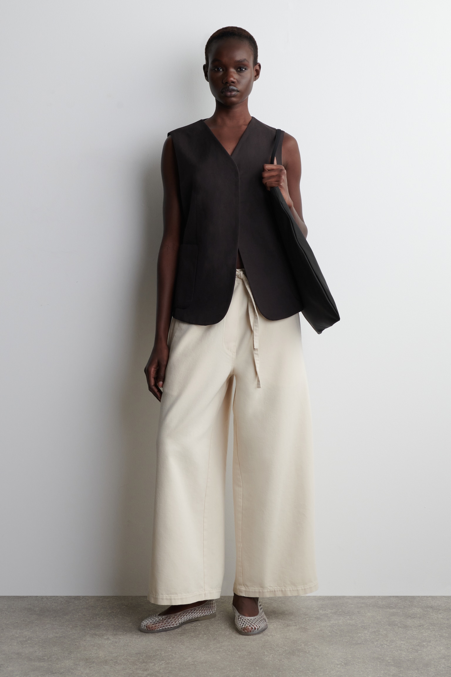 PANTALÓN DENIM ANCHO CROP - CRUDO/AZUL OSCURO - 1