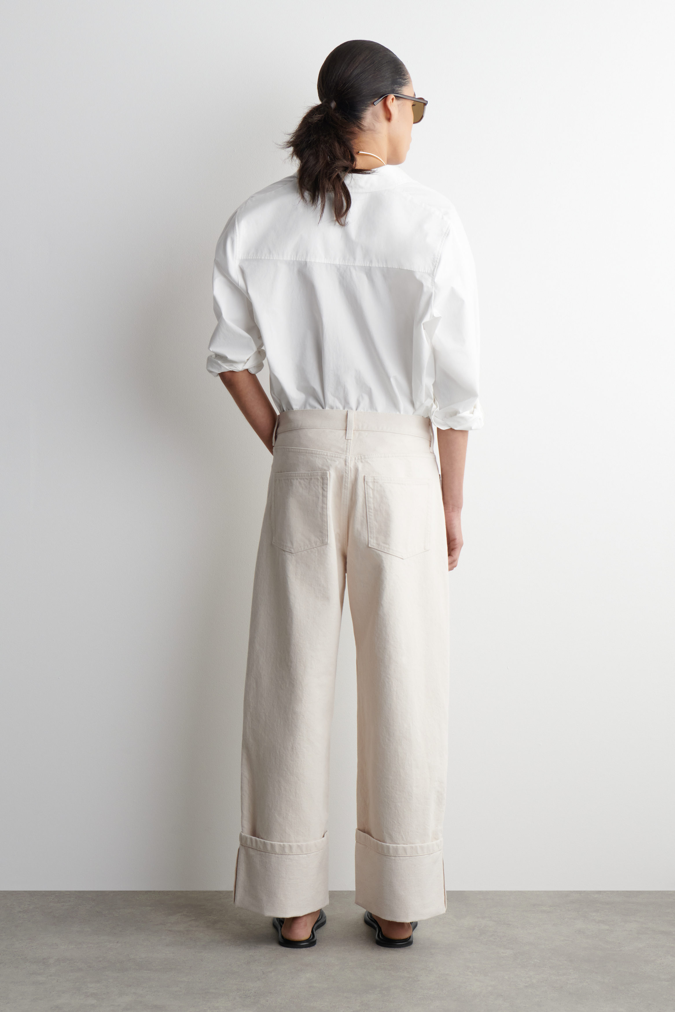【MODERNIF】Linen Semi-Wide Cream Jeans Wide-Leg Jeans - Cream, Beige at Cotton Traders