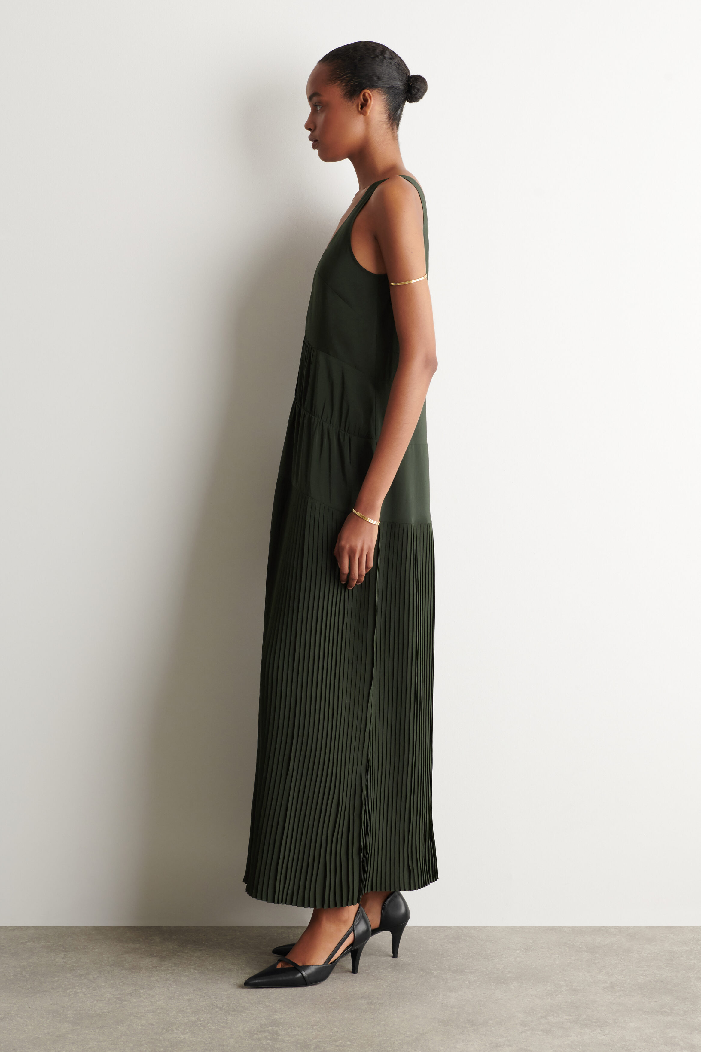 cos pleated high neck maxi dress COS Women's Pleated Turtleneck Maxi Dress in Black