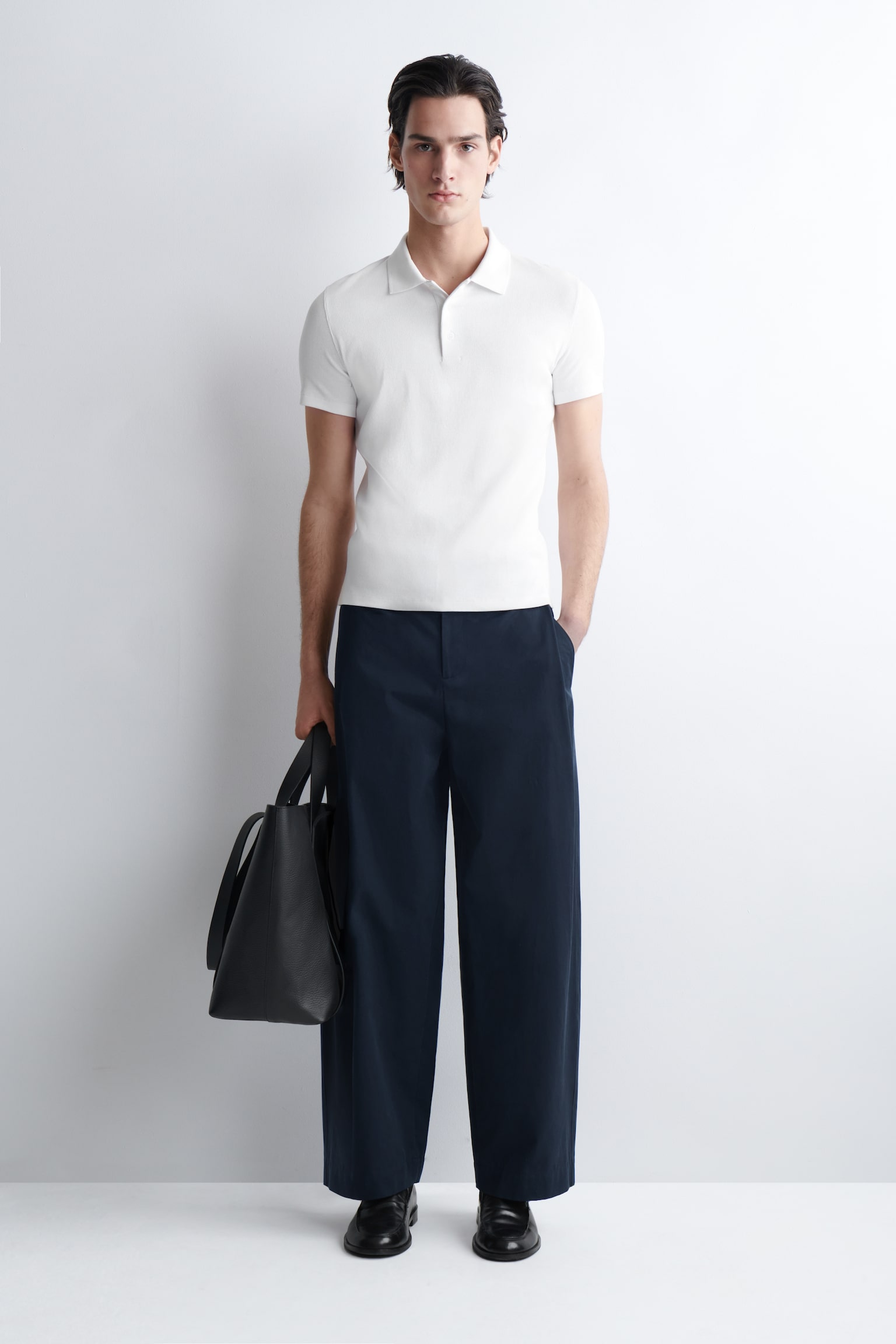 SLIM RIBBED COTTON POLO SHIRT - WEISS/SCHWARZ - 7