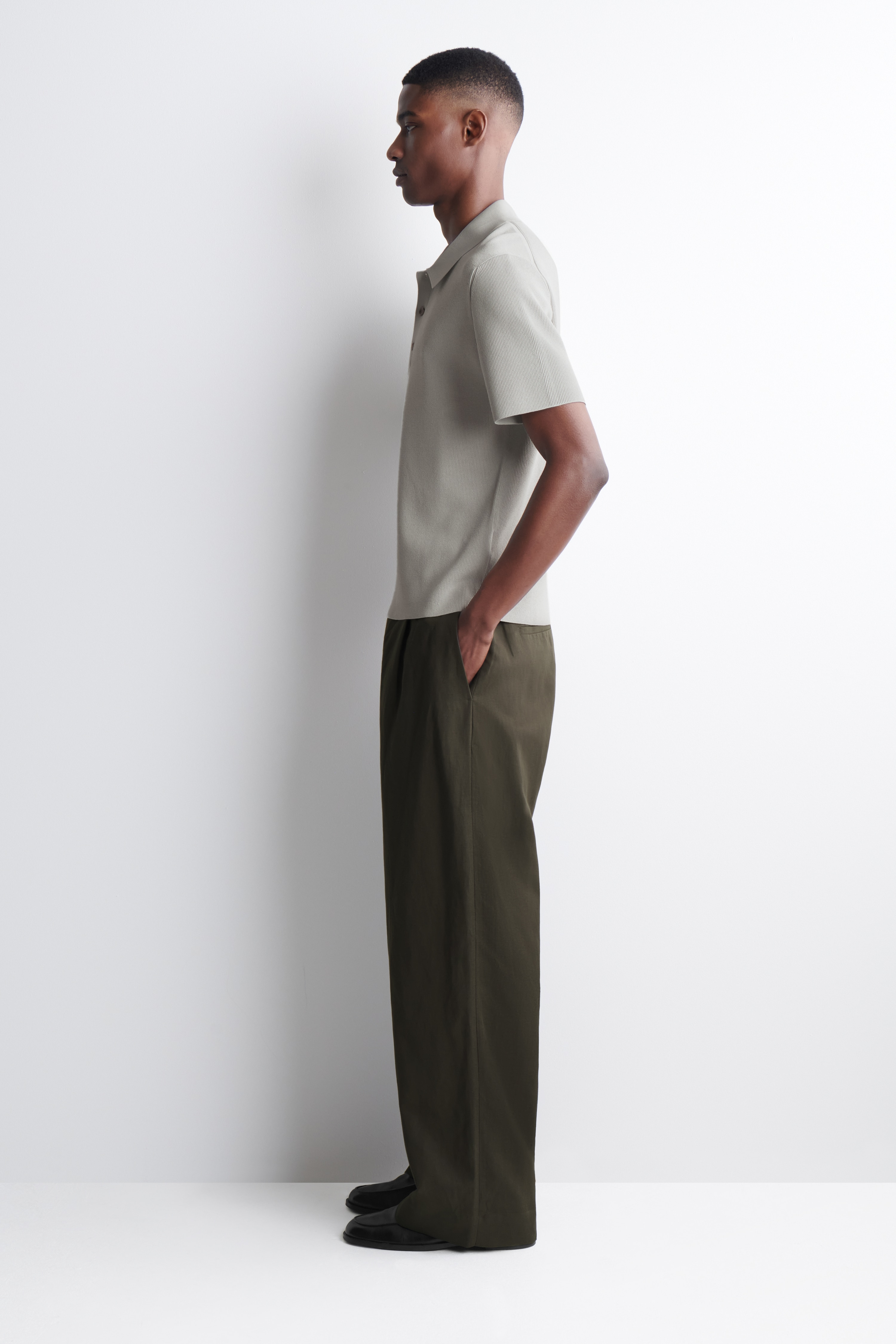SLIM RIBBED BOUCLÉ-KNIT POLO SHIRT