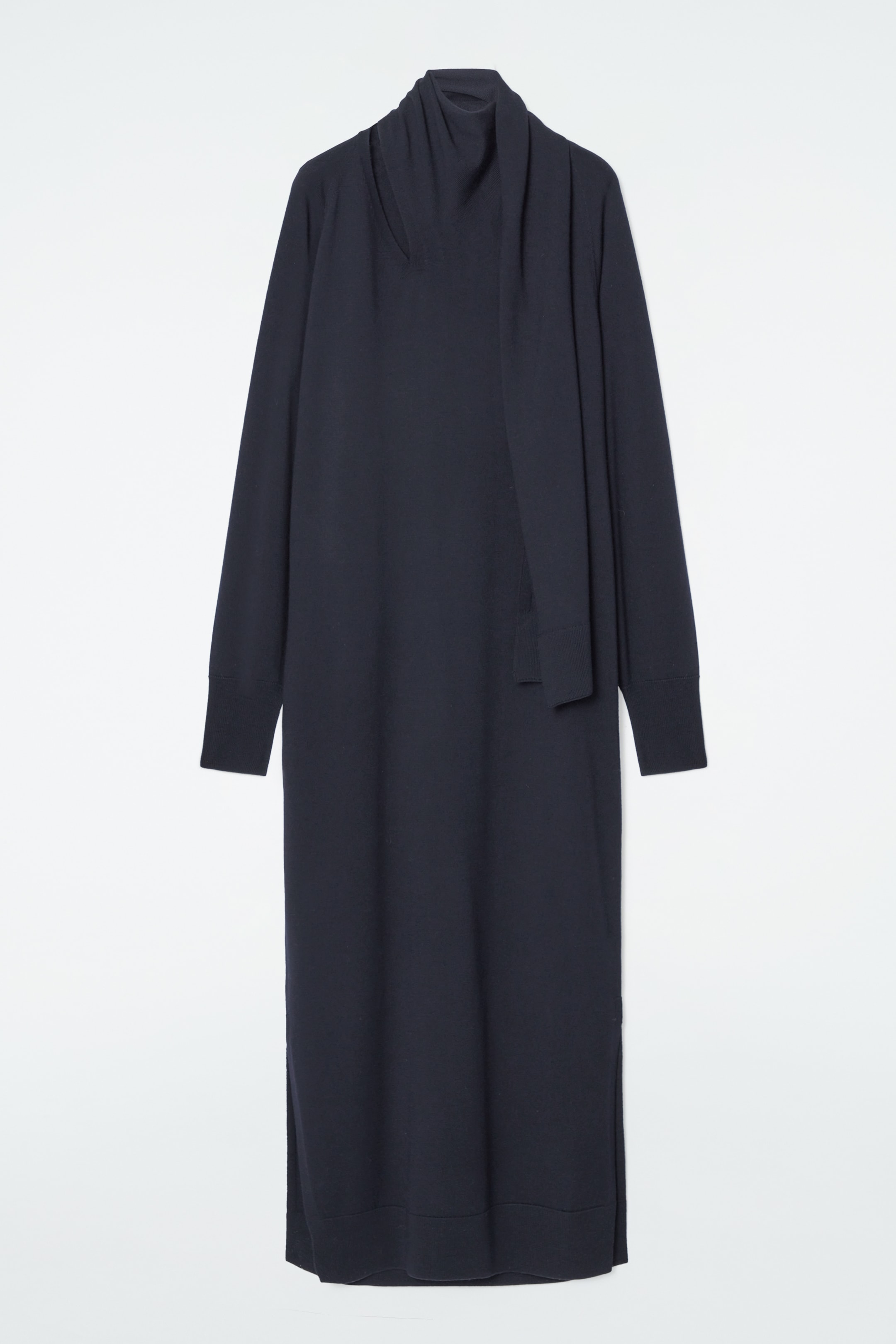 View larger image: SCARF-DETAIL WOOL MAXI DRESS - NAVY - Ladies | H&M GB 1