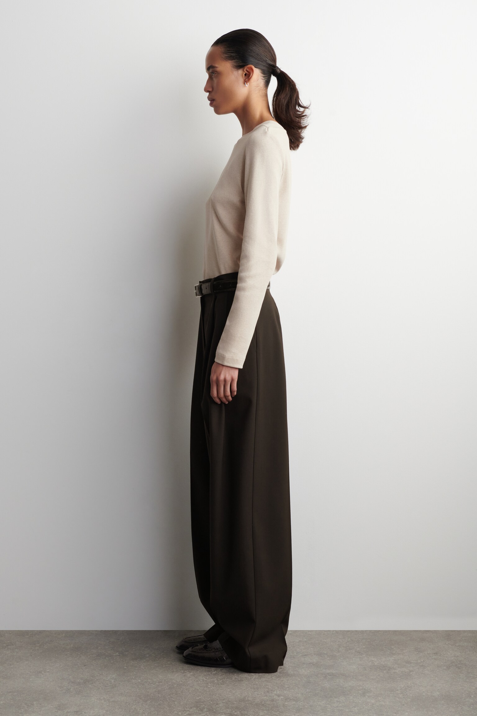 COTTON-JERSEY LONG-SLEEVED TOP - ECRU/DARK GREY - 4