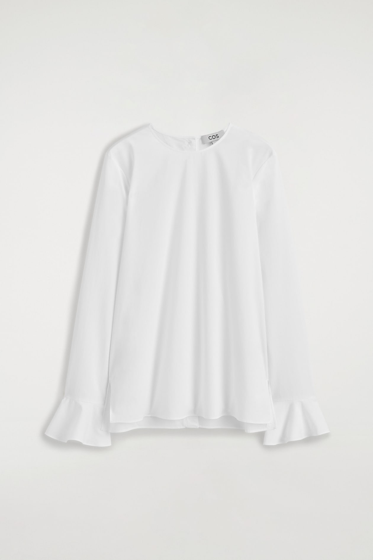 FLARED-CUFF COTTON BLOUSE — WHITE