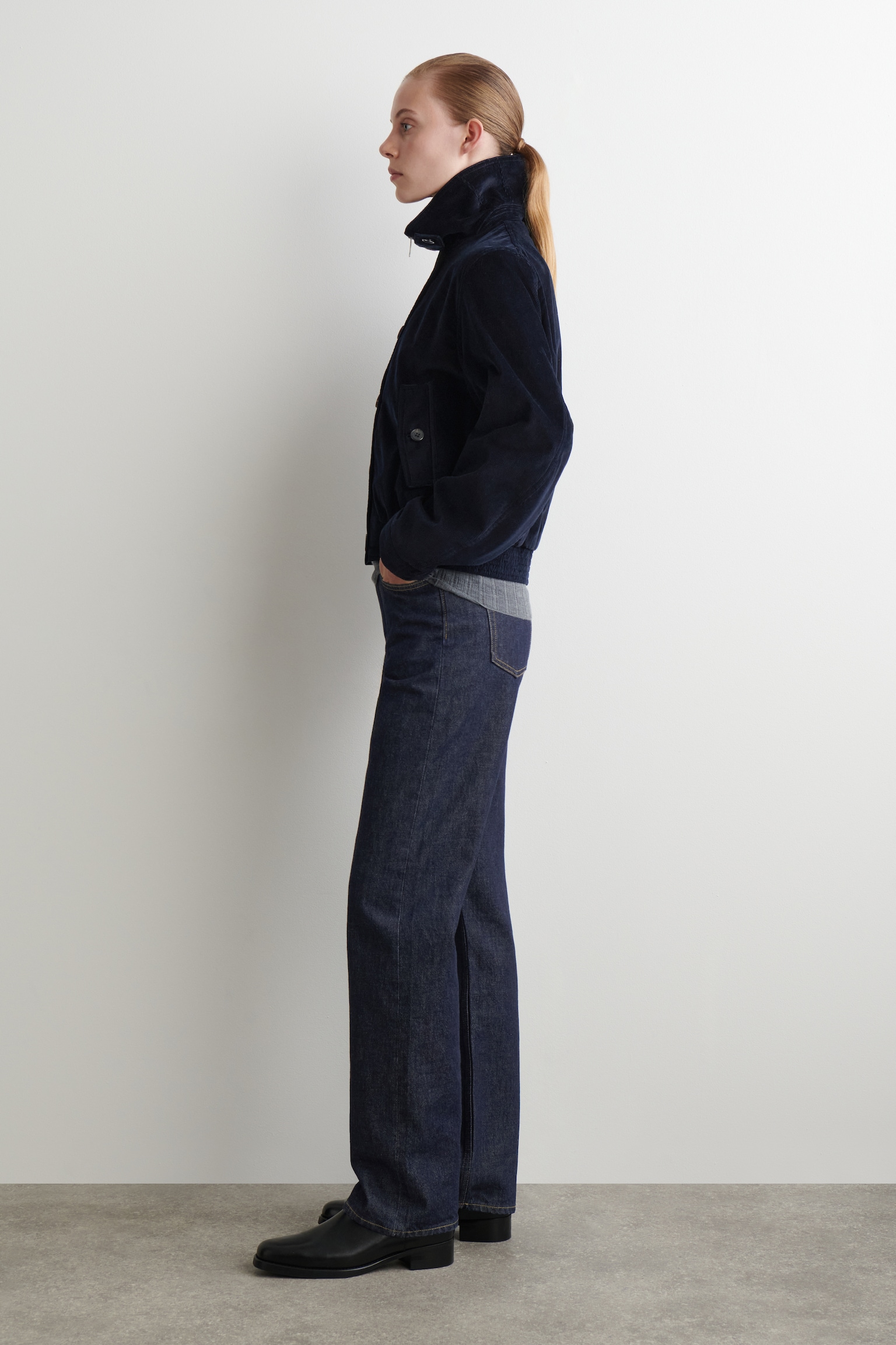 CORDUROY FUNNEL-NECK JACKET - NAVY - 4