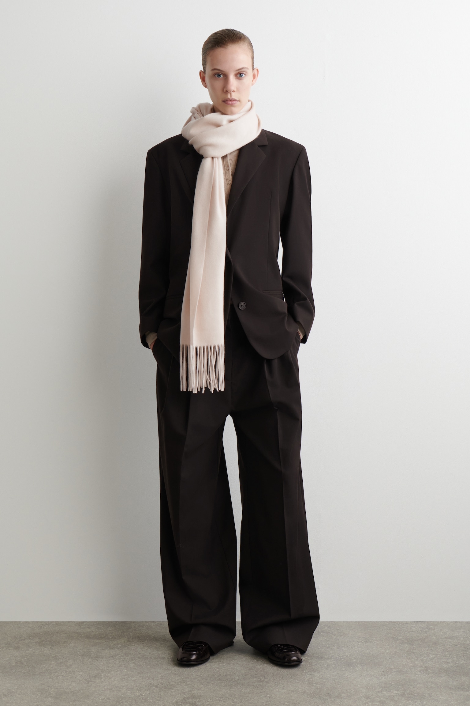 FRINGED WOOL SCARF - ECRU/PLUM/BEIGE/RUST - 4