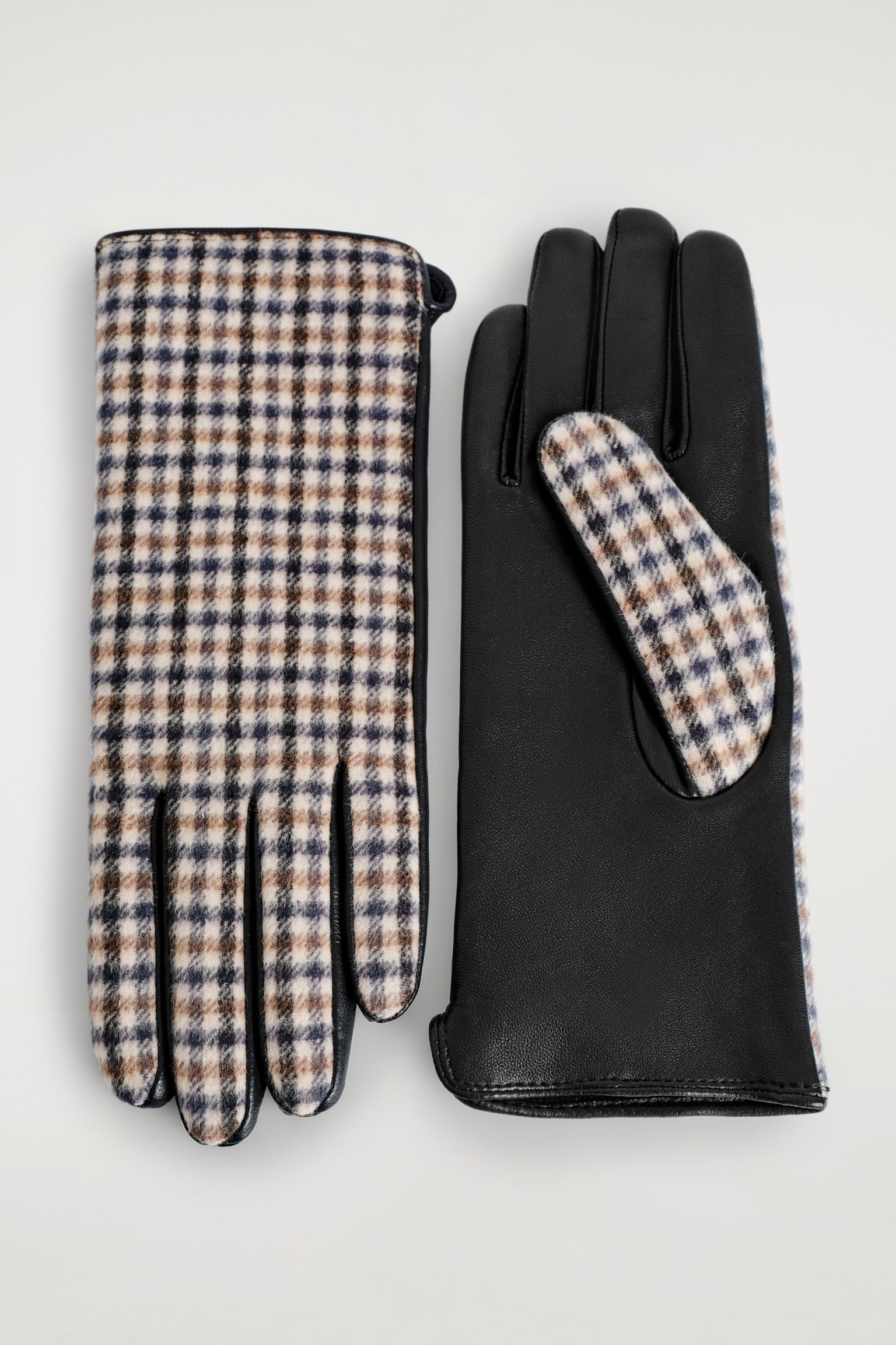 GANTS EN LAINE ET CUIR À CARREAUX - BEIGE / CARREAUX - 2