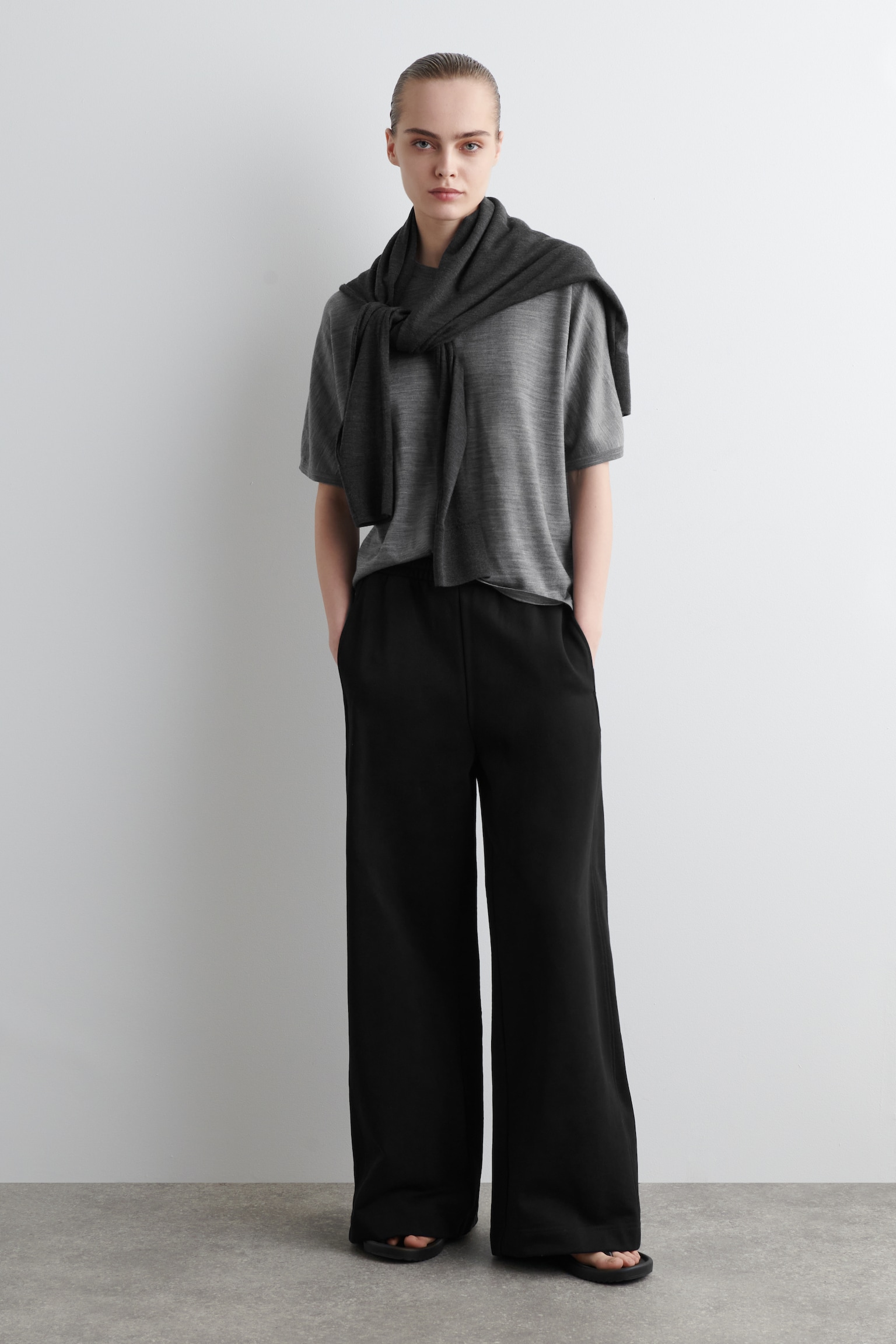 JERSEY WIDE-LEG JOGGERS - BLACK