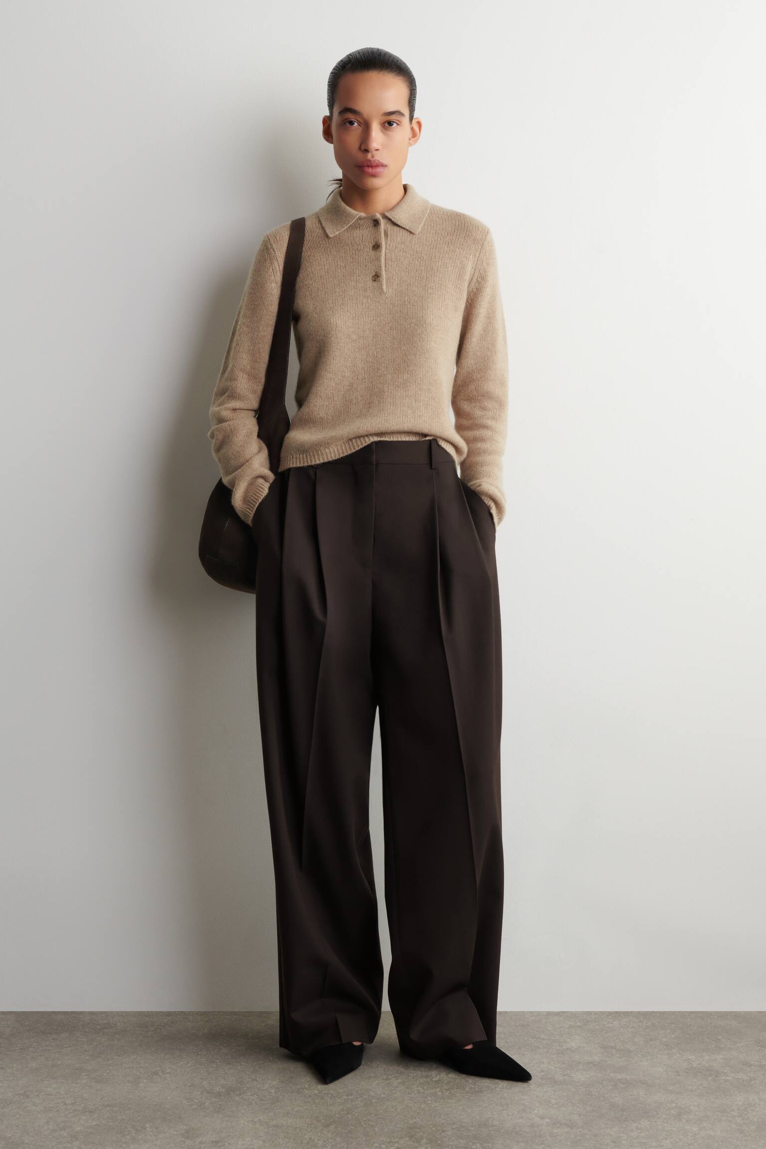 Camisola polo em caxemira - bege mesclado - 7