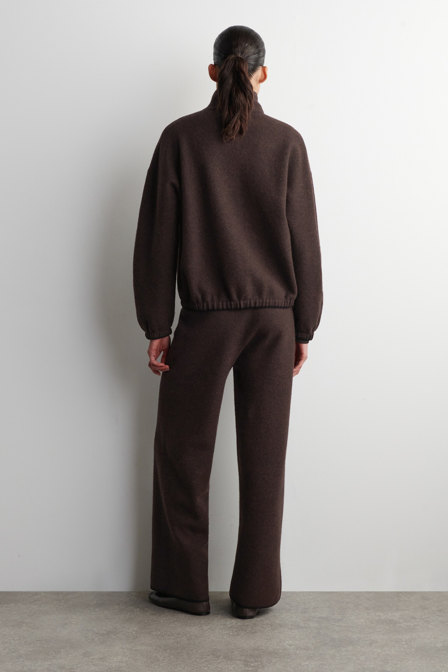 BOILED MERINO WOOL WIDE-LEG TROUSERS - BROWN MÉLANGE - 3