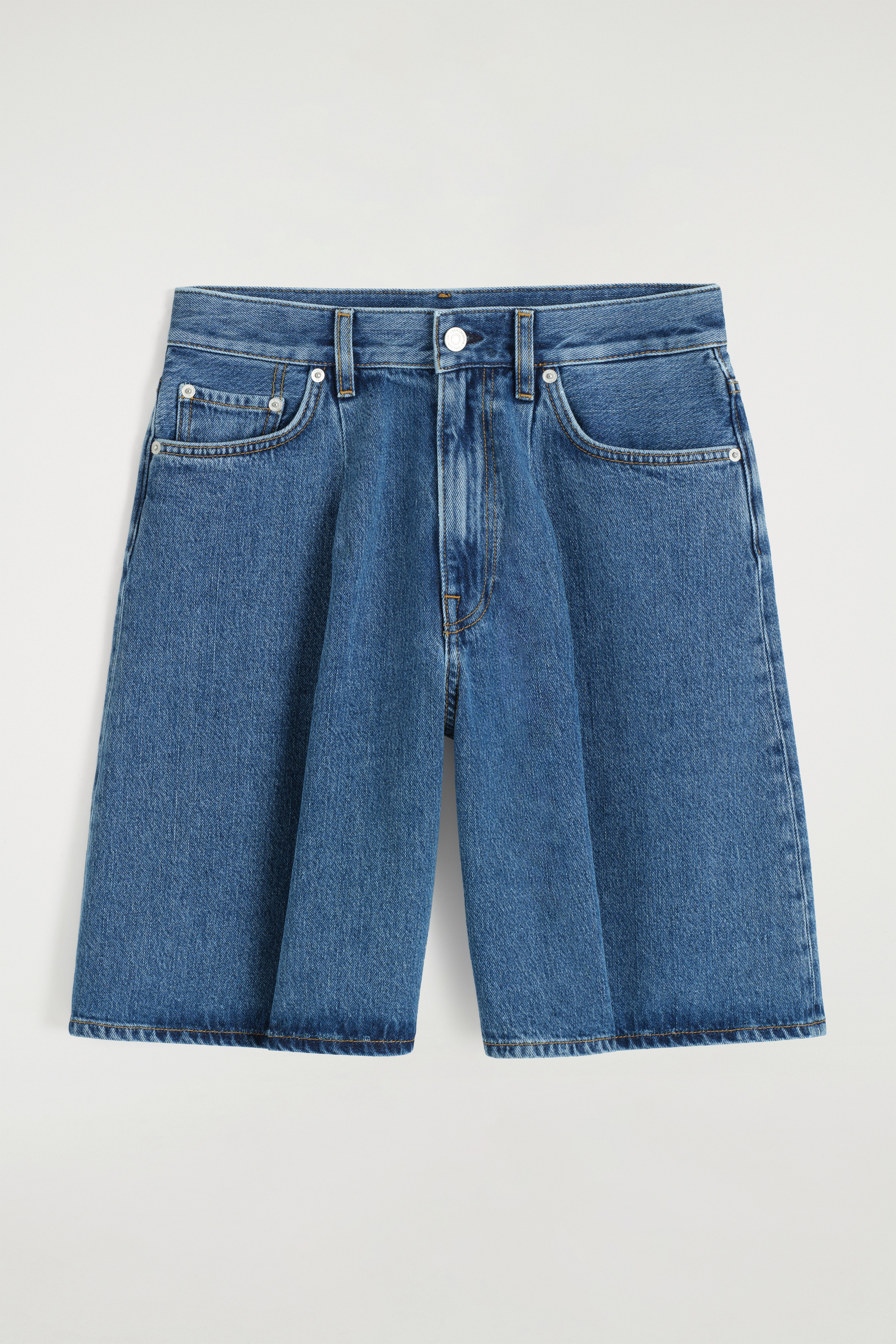 SHORTS IN DENIM A GAMBA LARGA - BLU/GESSO