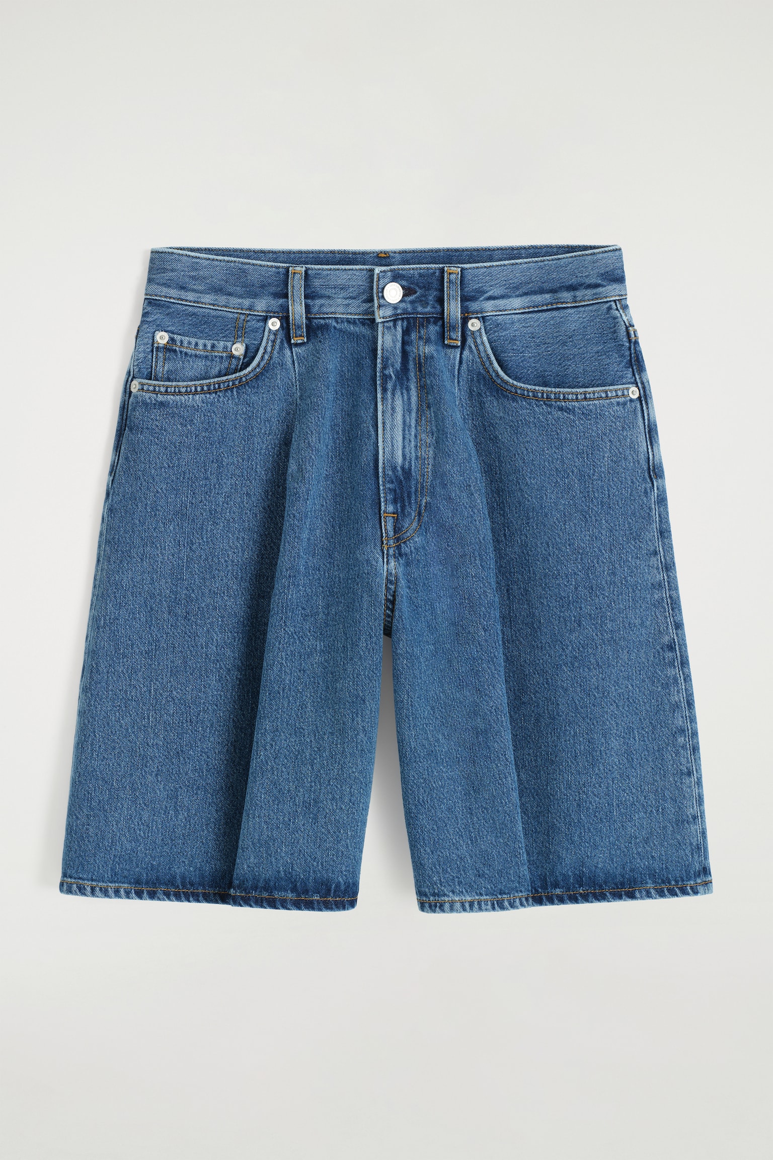 SHORTS IN DENIM A GAMBA LARGA - BLU/GESSO - 2