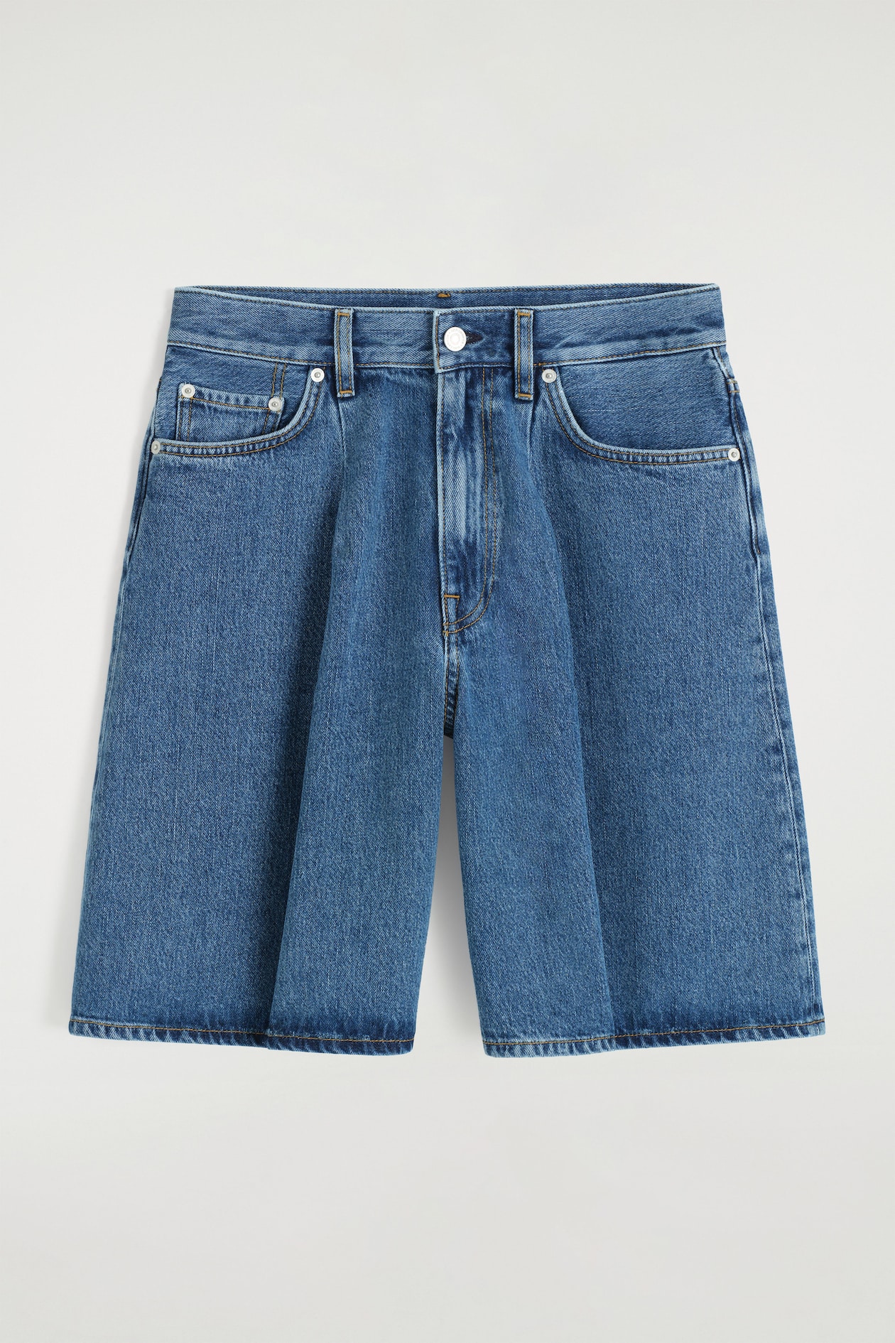 WIDE-LEG DENIM SHORTS — BLUE