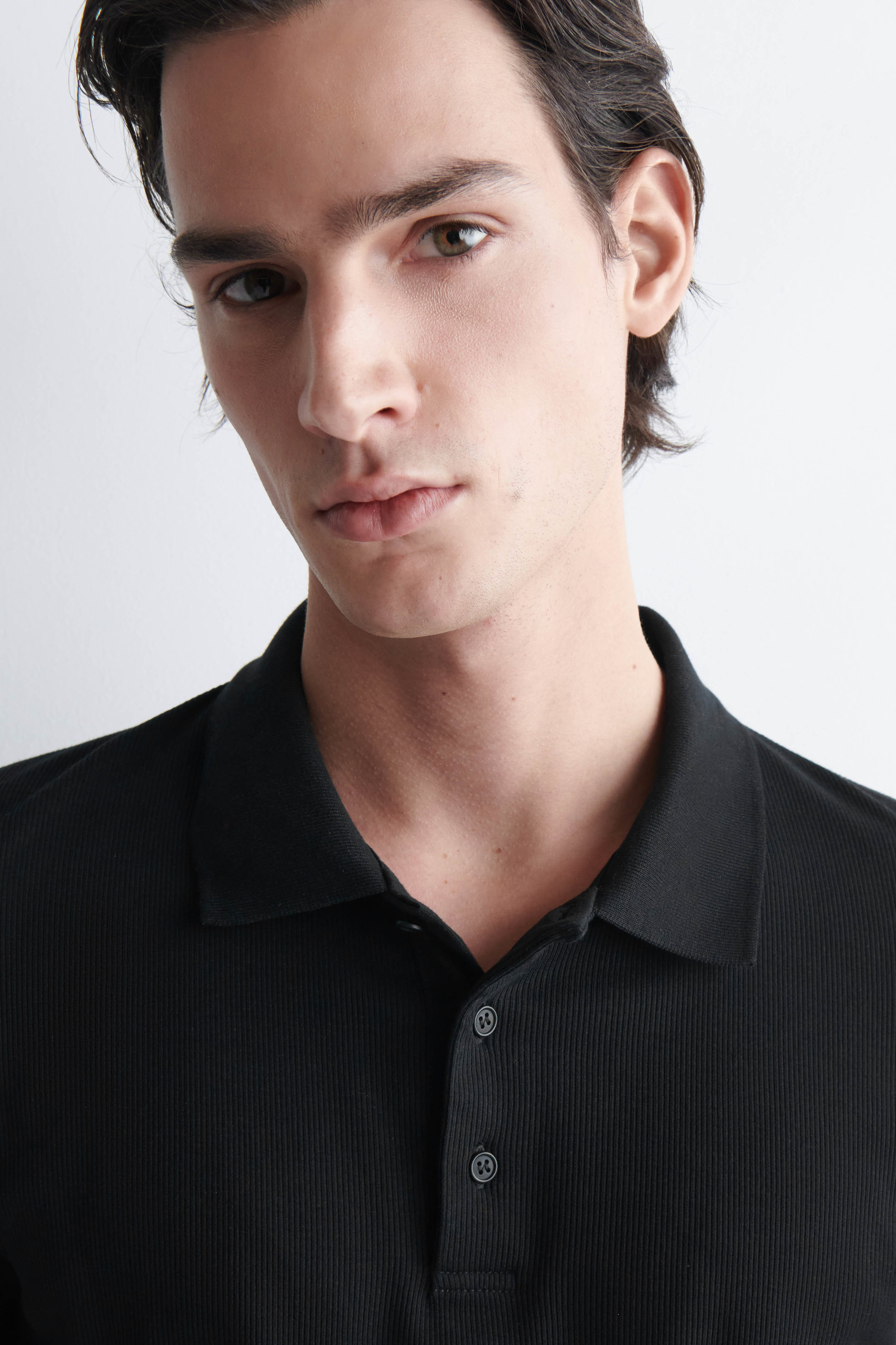 SLIM RIBBED COTTON POLO SHIRT - BLACK | COS US