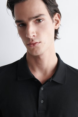 SLIM RIBBED COTTON POLO SHIRT — BLACK 5