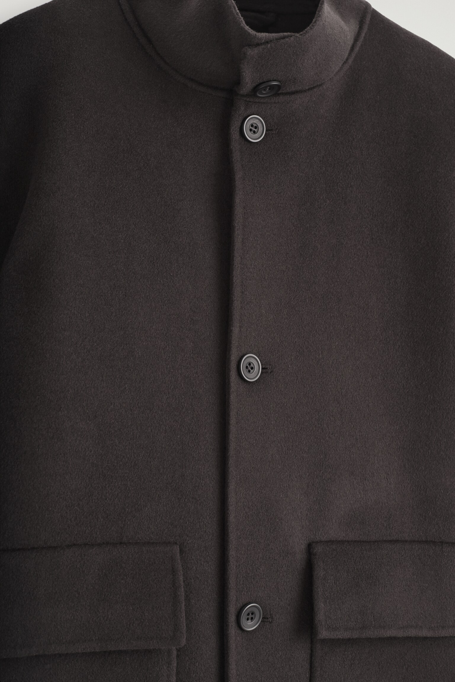 VESTE À COL CHEMINÉE EN LAINE DOUBLE FACE - BRUN FONCÉ/CAMEL - 5