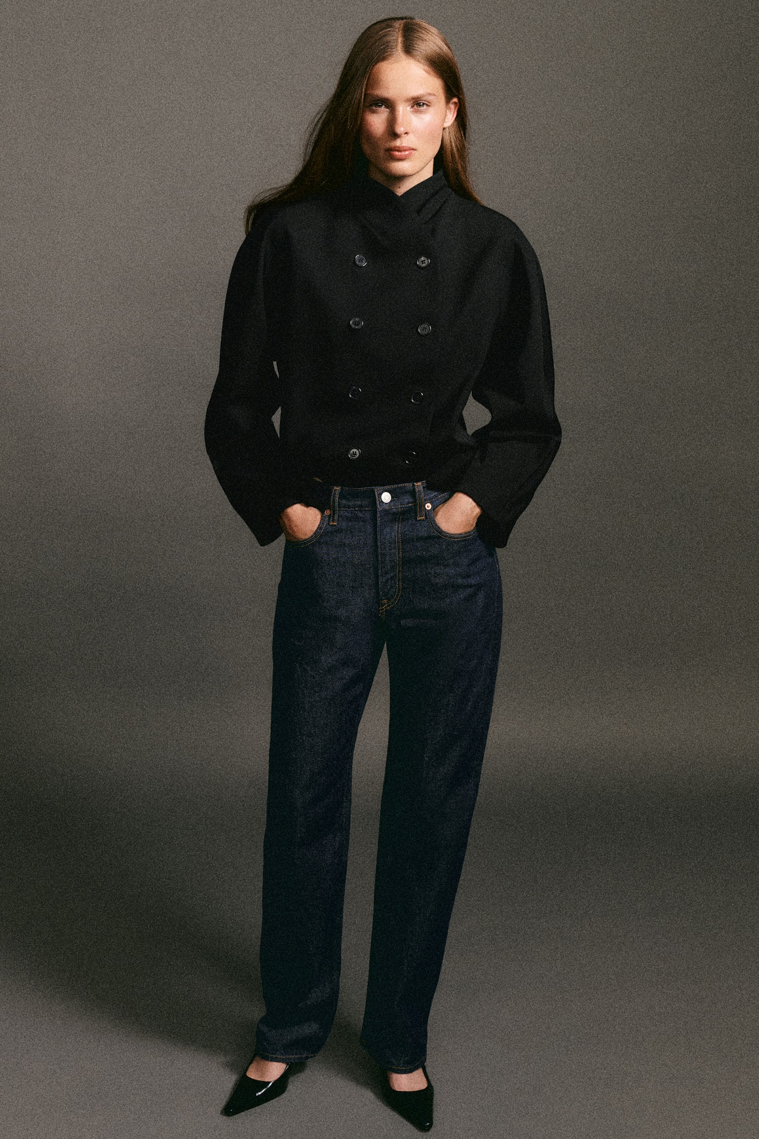 SCULPTED STAND-COLLAR JACKET - שחור - 1