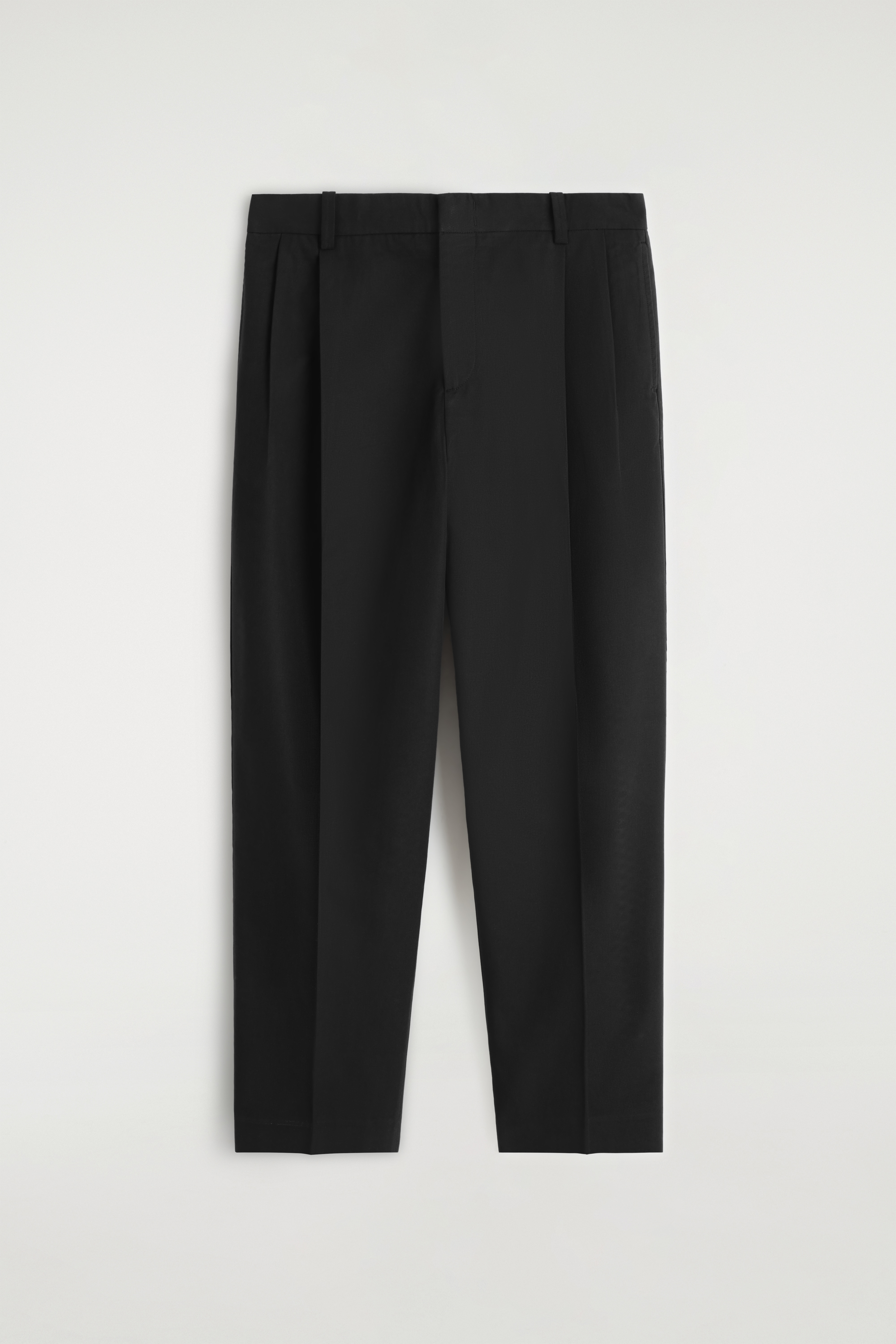 COTTON-TWILL STRAIGHT-LEG PLEATED TROUSERS - BLACK/MOLE/DARK MOLE