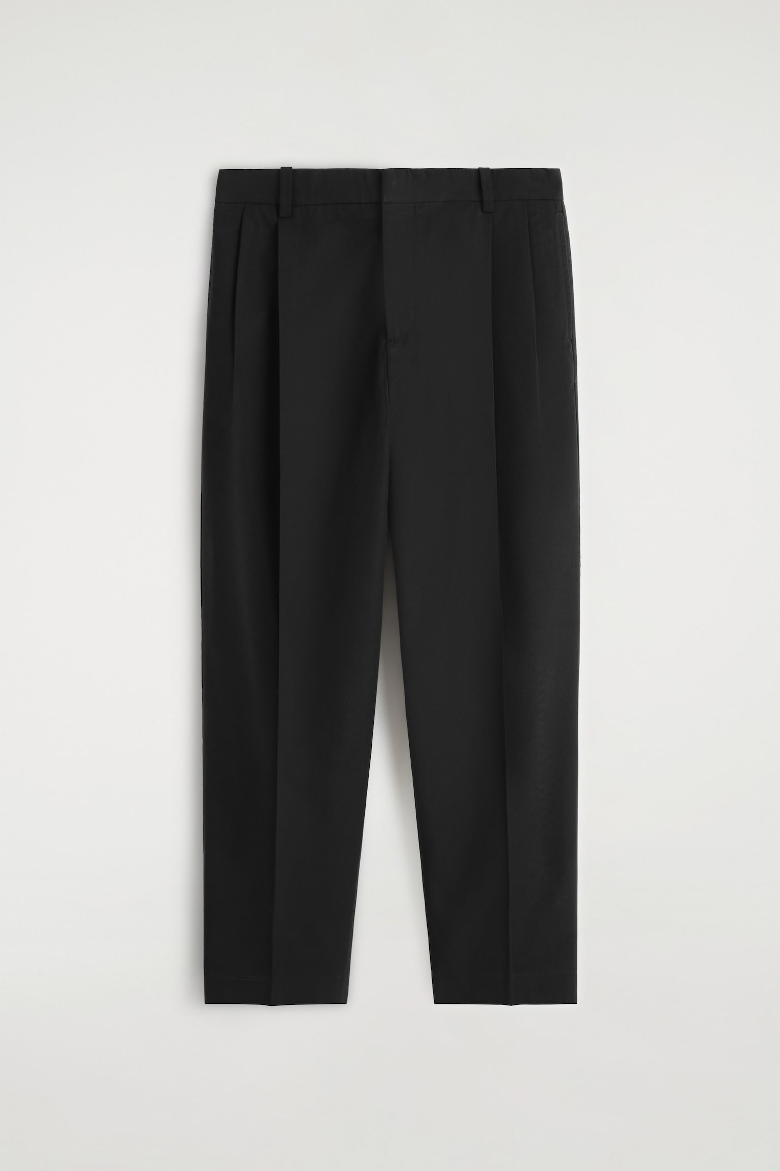 COTTON-TWILL STRAIGHT-LEG PLEATED TROUSERS