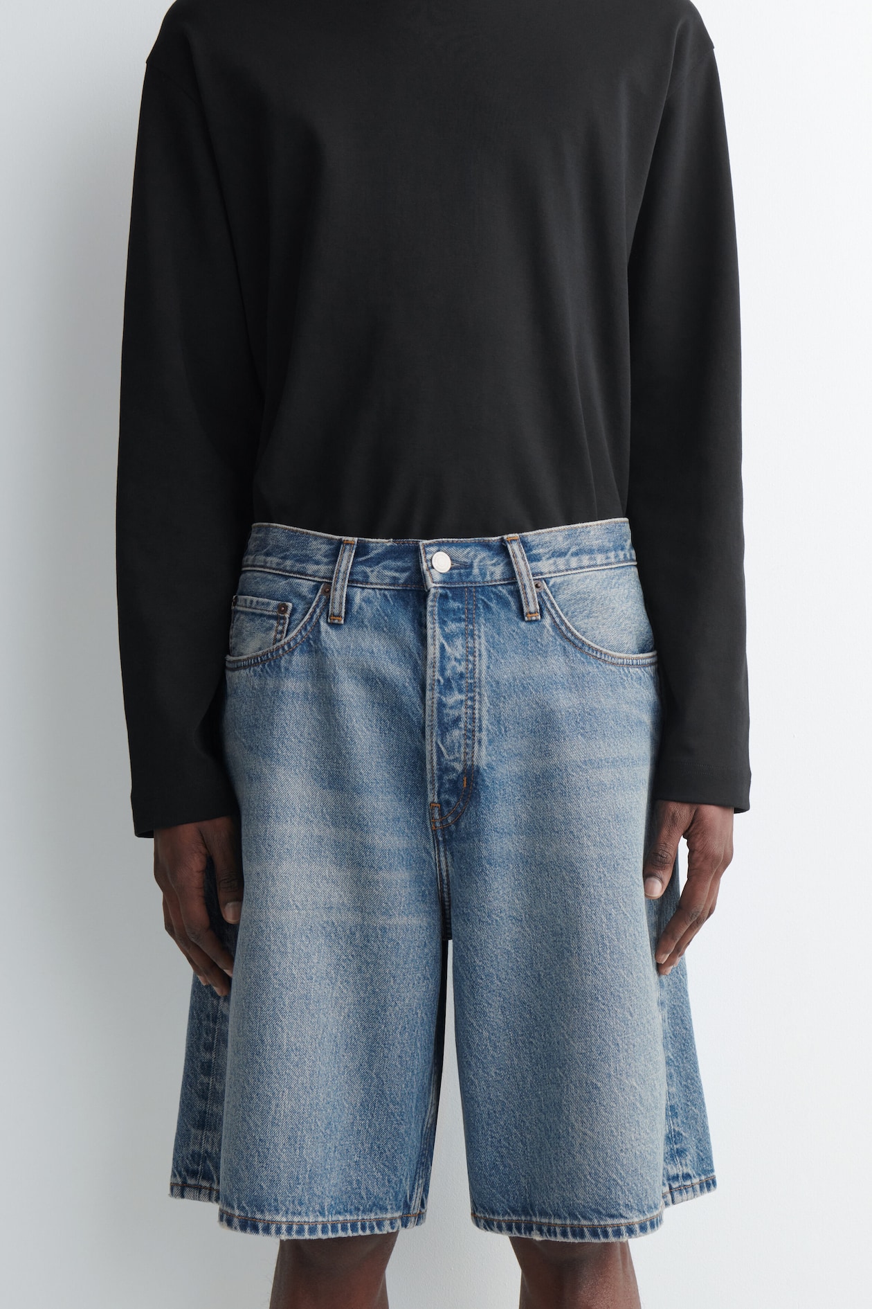 RIDER RELAXED-FIT DENIM SHORTS — BLUE