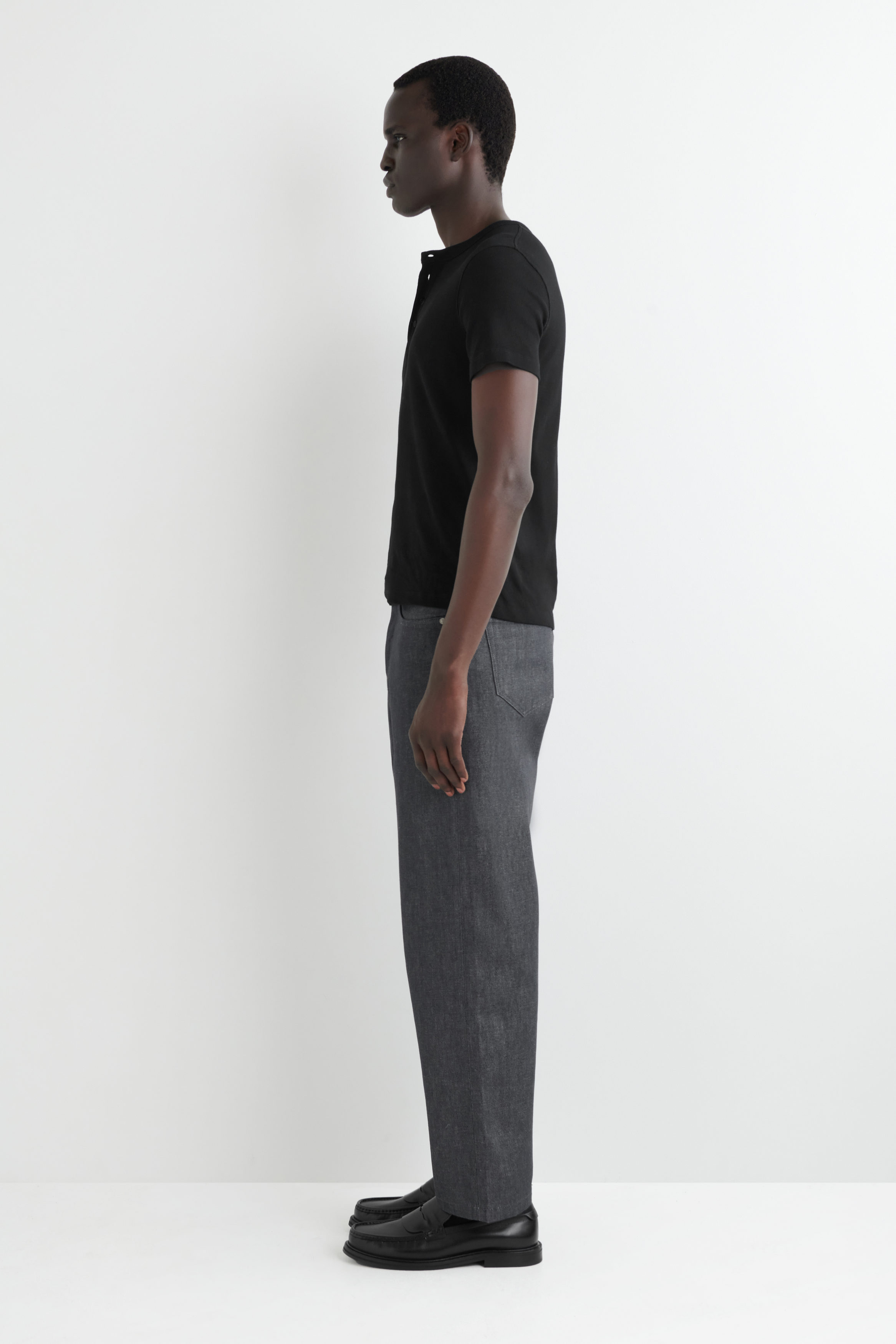 SLIM-FIT RIBBED HENLEY T-SHIRT - BLACK | COS US