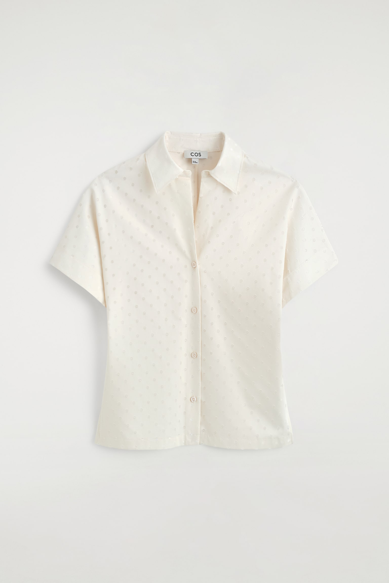 Camisa em algodão jacquard com padrão de bolinhas - Branco / Bolinhas - 1