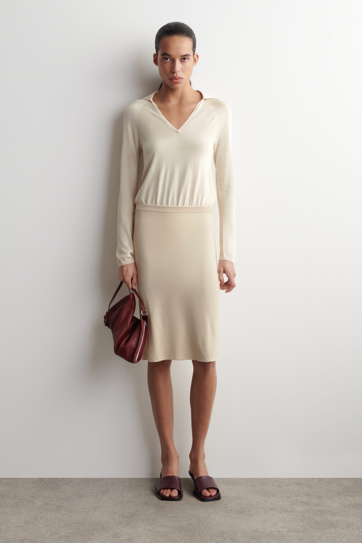 SHEER KNITTED SILK-CASHMERE BODYSUIT — IVORY