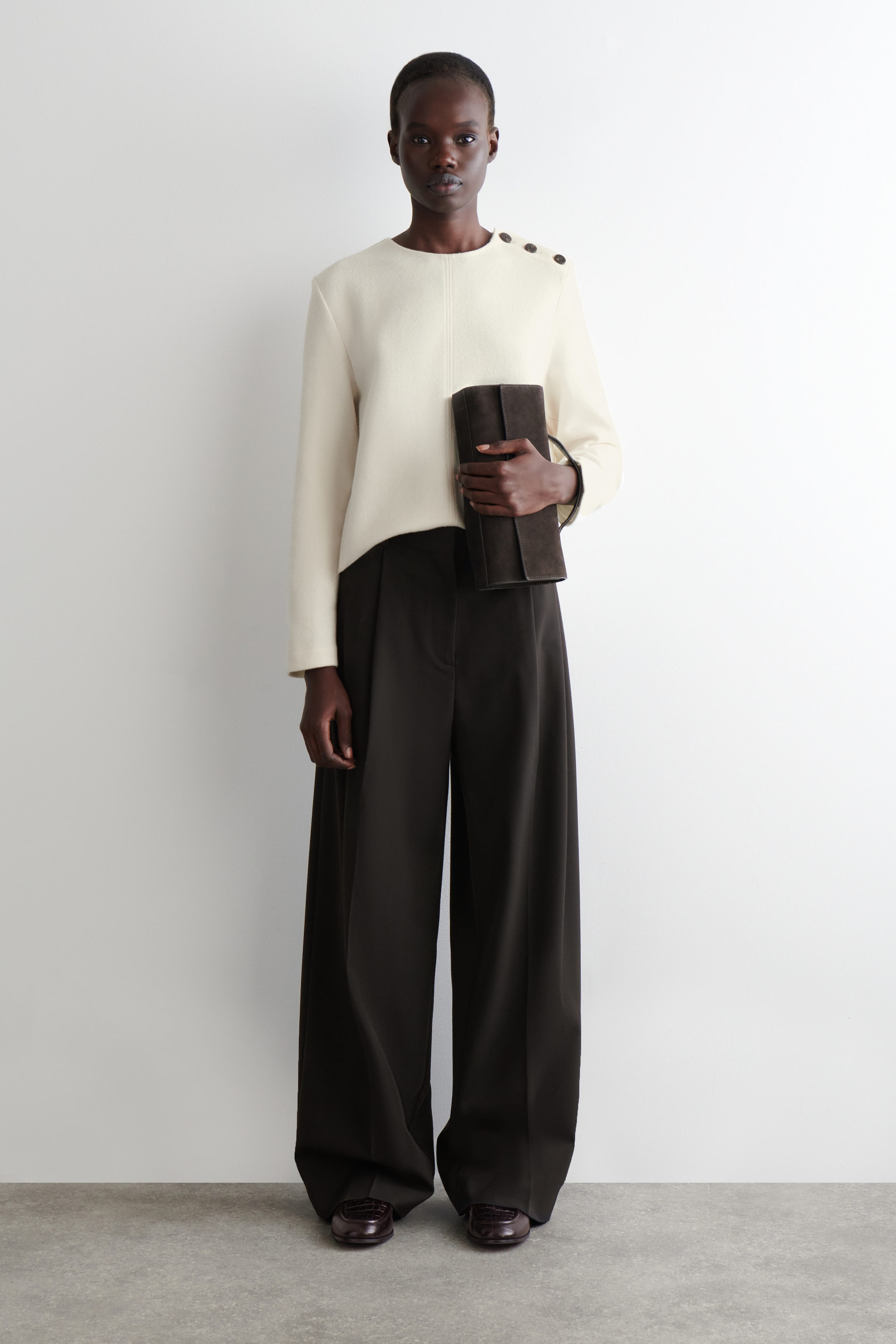 BUTTON-DETAIL BOILED-WOOL SWEATSHIRT