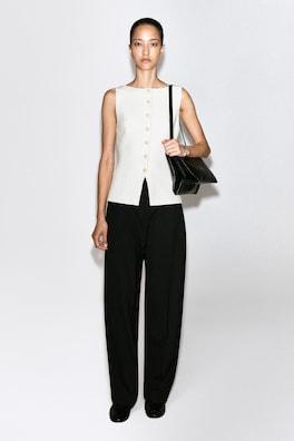 COTTON-BLEND CREPE VEST — WHITE 4