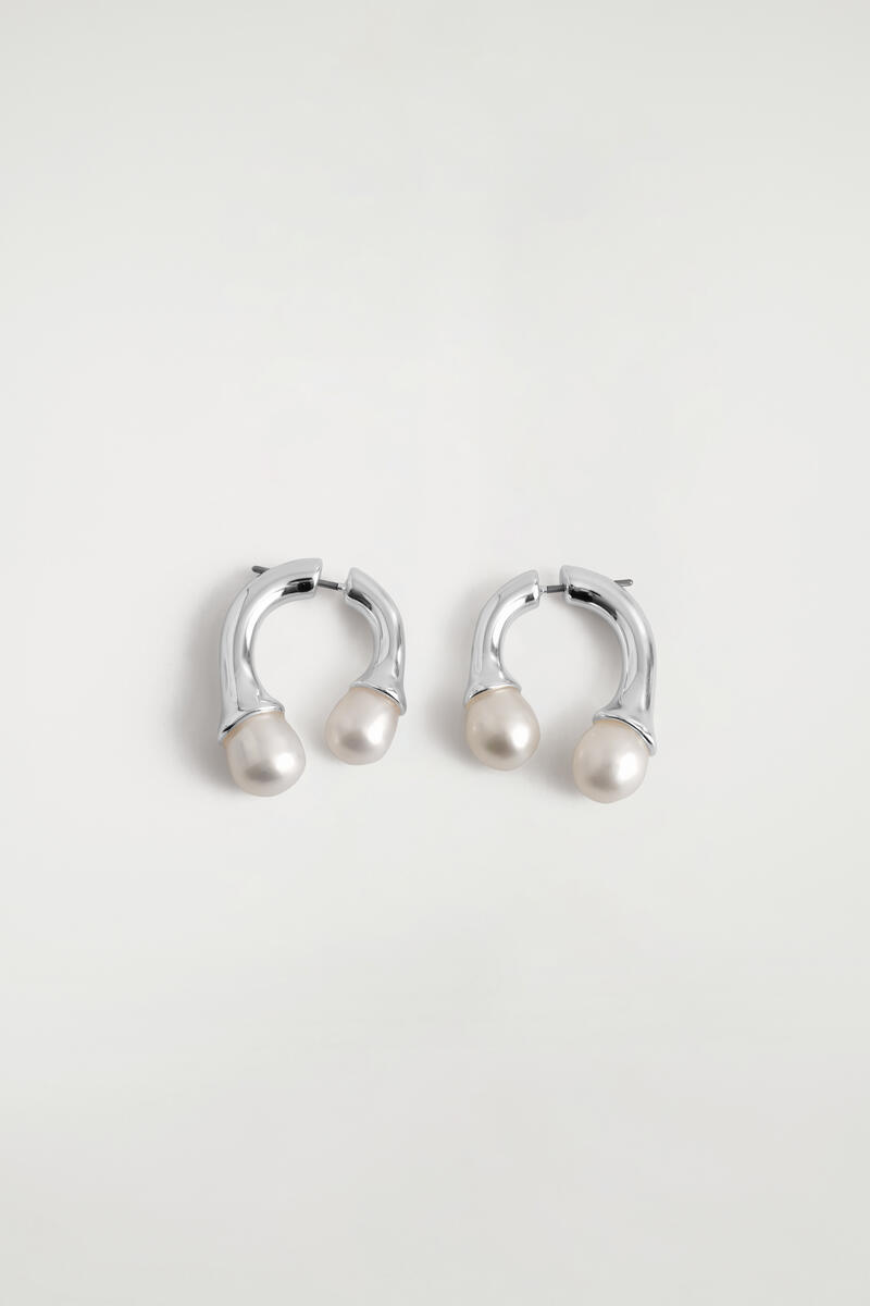 COS Arched Freshwater Pearl Earrings Silver-Coloured Women's