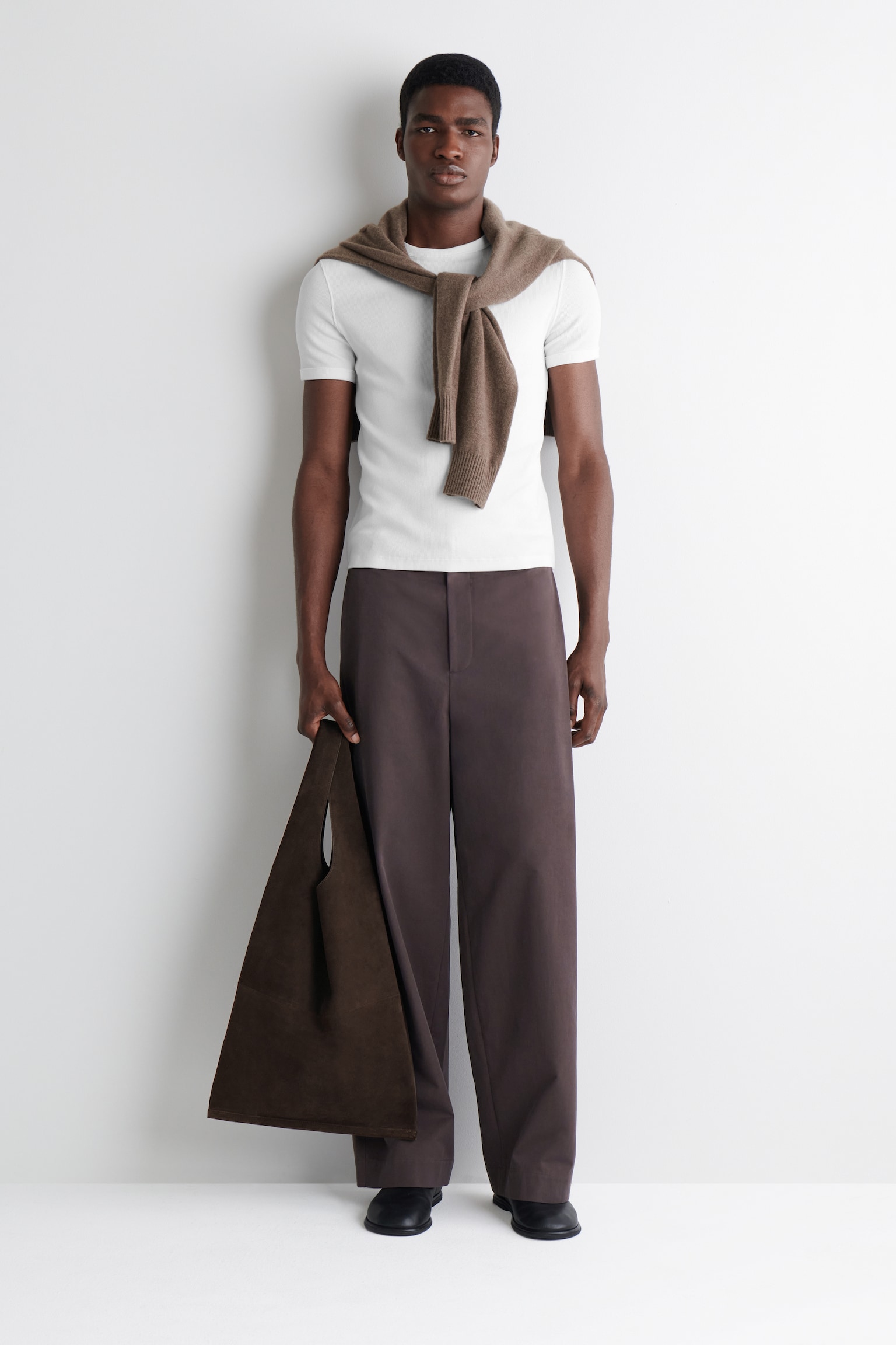TOTE BAG - VELOURSLEDER - SCHOKOLADENBRAUN/NAVYBLAU/GREY