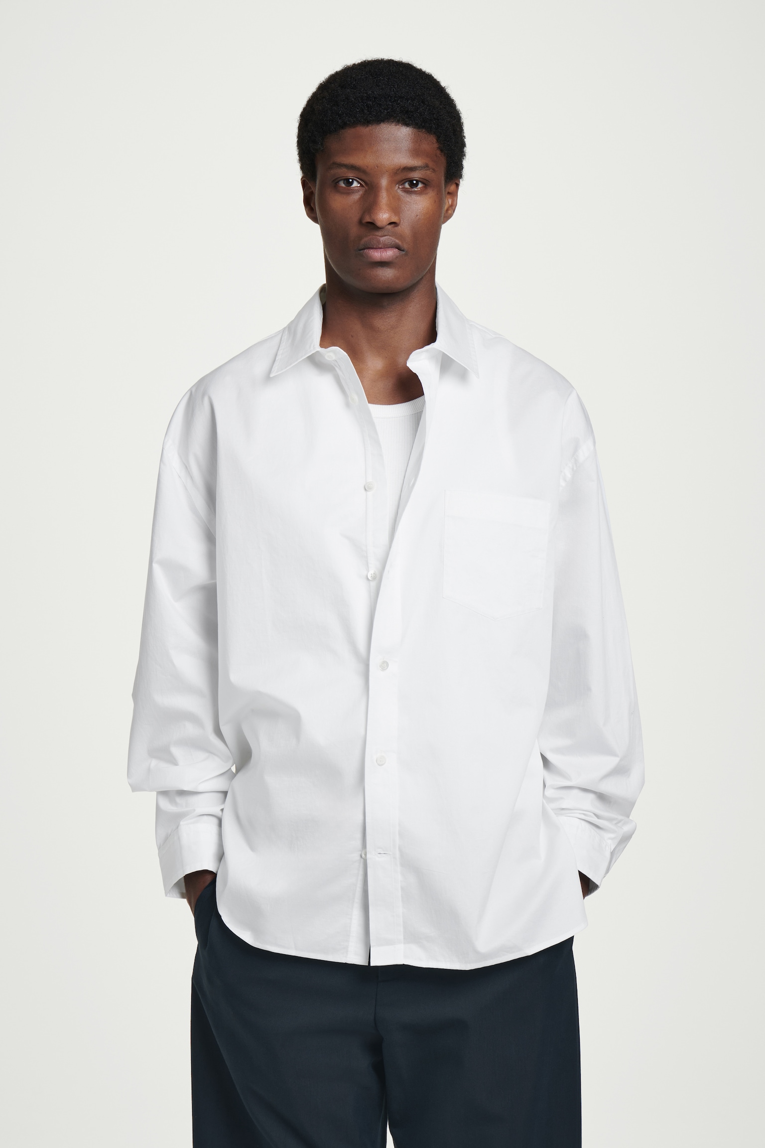 CAMISA OXFORD OVERSIZE ANCHA DE ALGODÓN - BLANCO/NARANJA - 1
