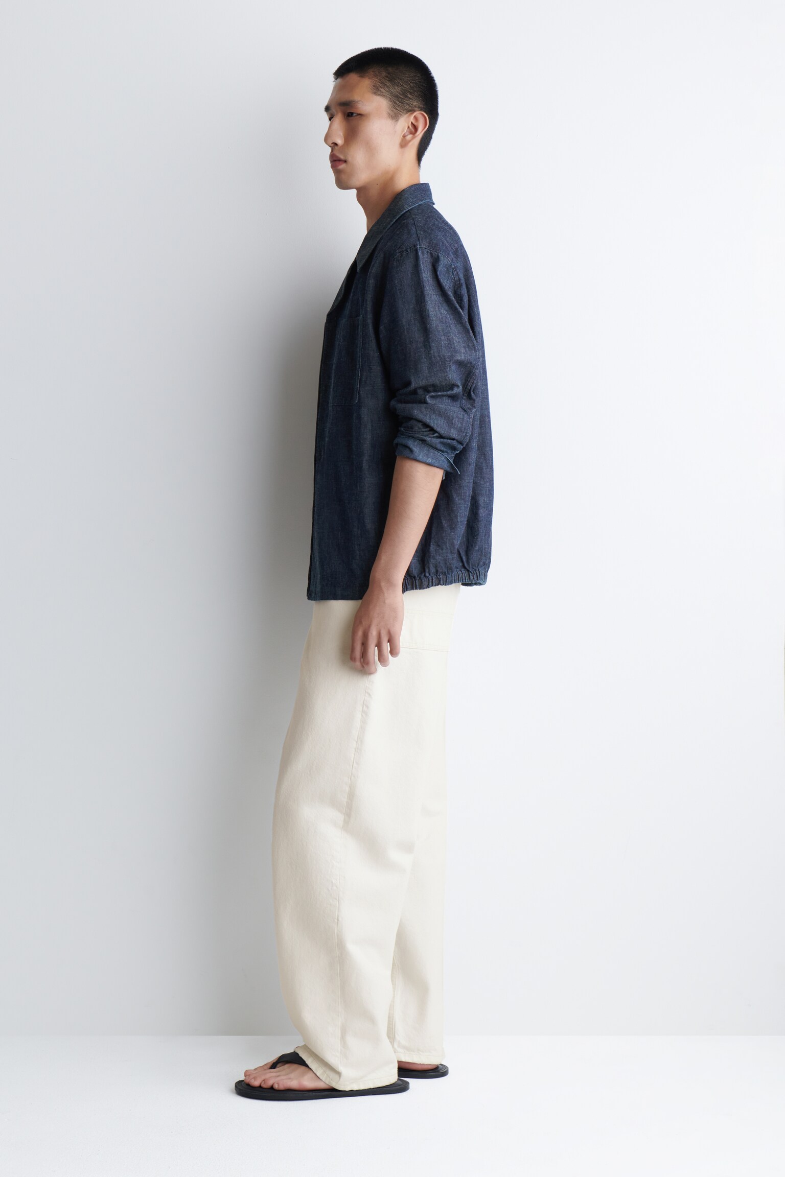 SURCHEMISE À COL CUBAIN EN DENIM - GRIS-BLEU - 4